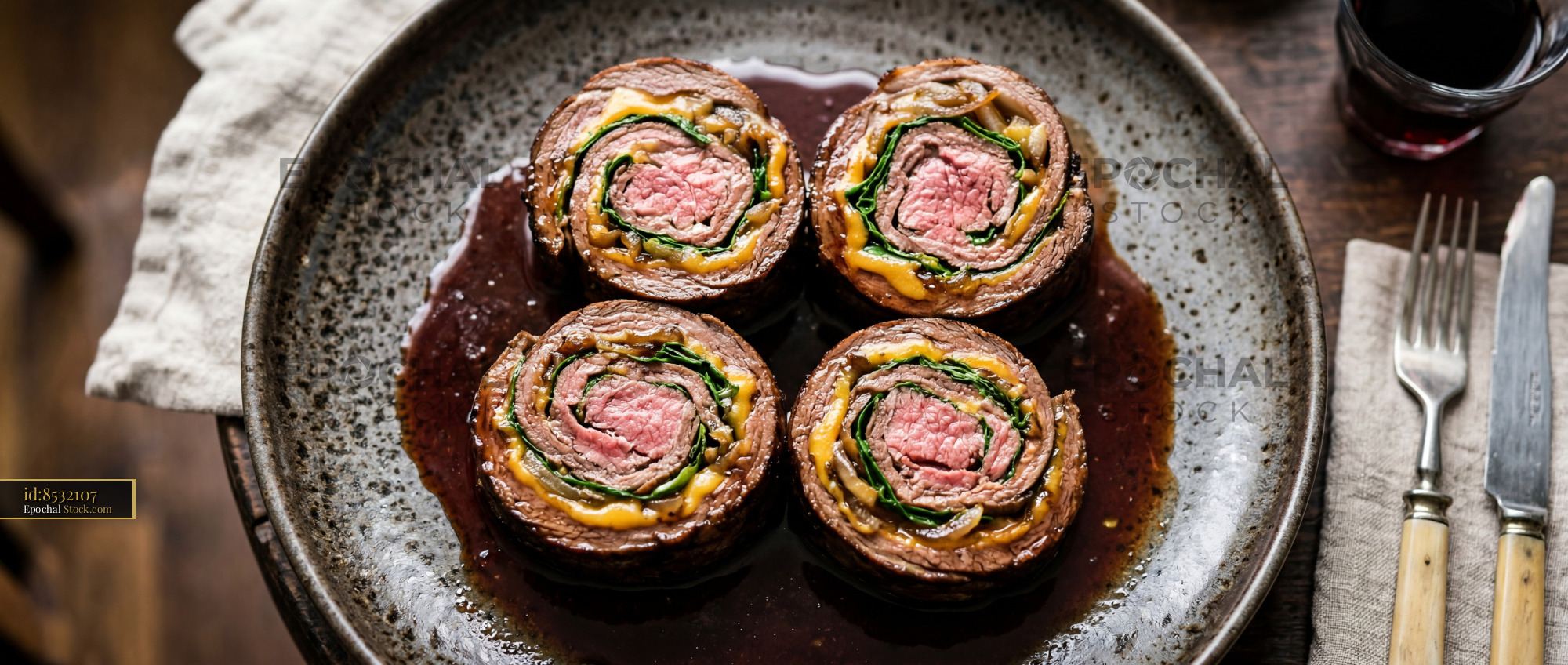Gourmet Beef Roulades Rare Spinach Fine Dining - stock photo