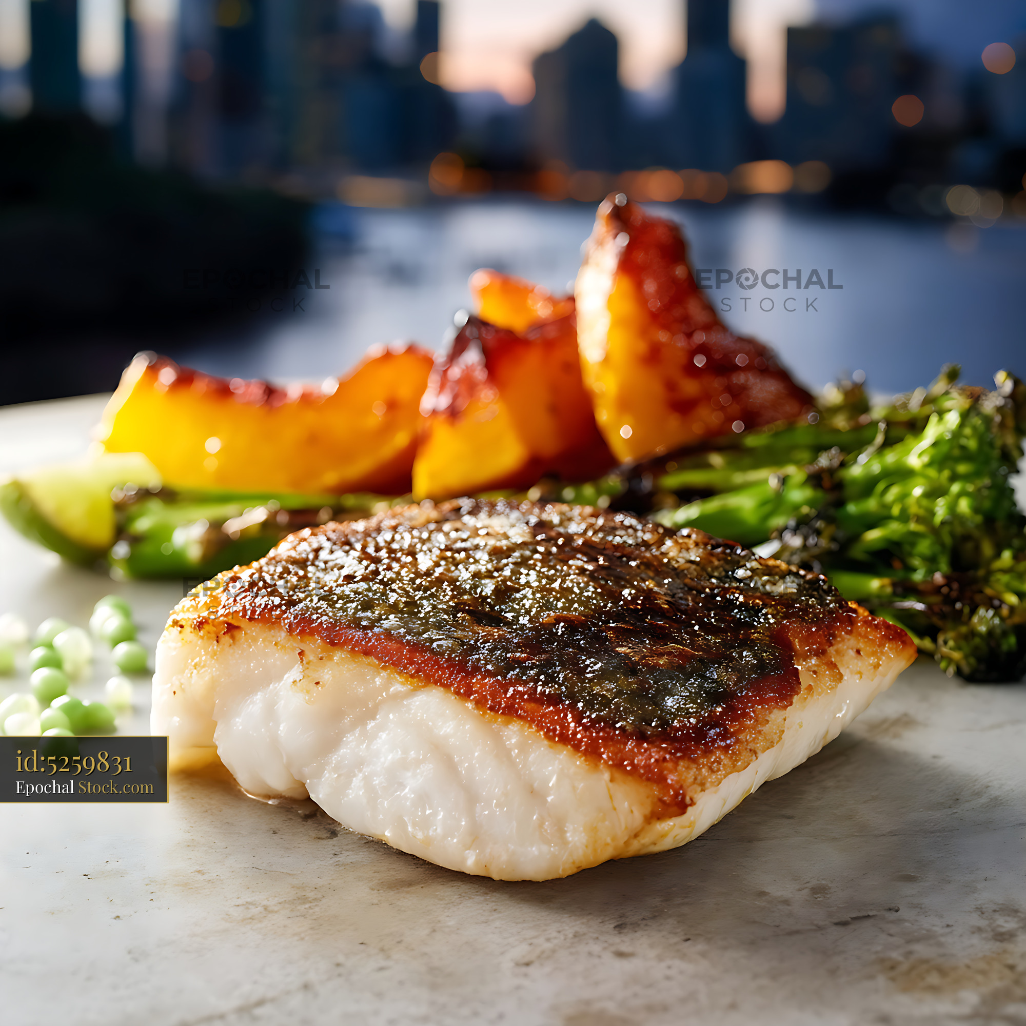 Pan-Seared Murray Cod Fillet with Fresh Vegetables - stock photo