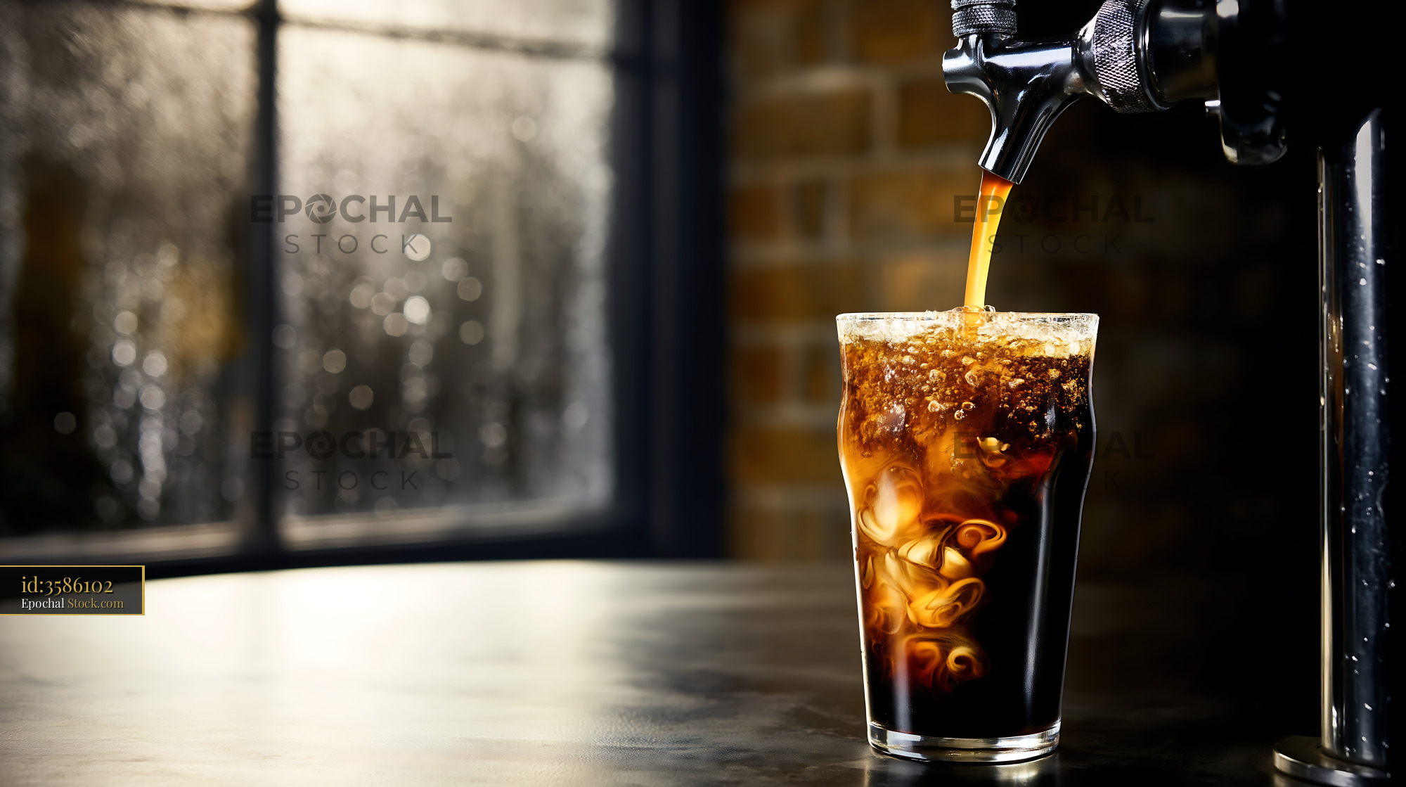 Soda Fountain Pouring Cola Into Icy Glass - stock photo