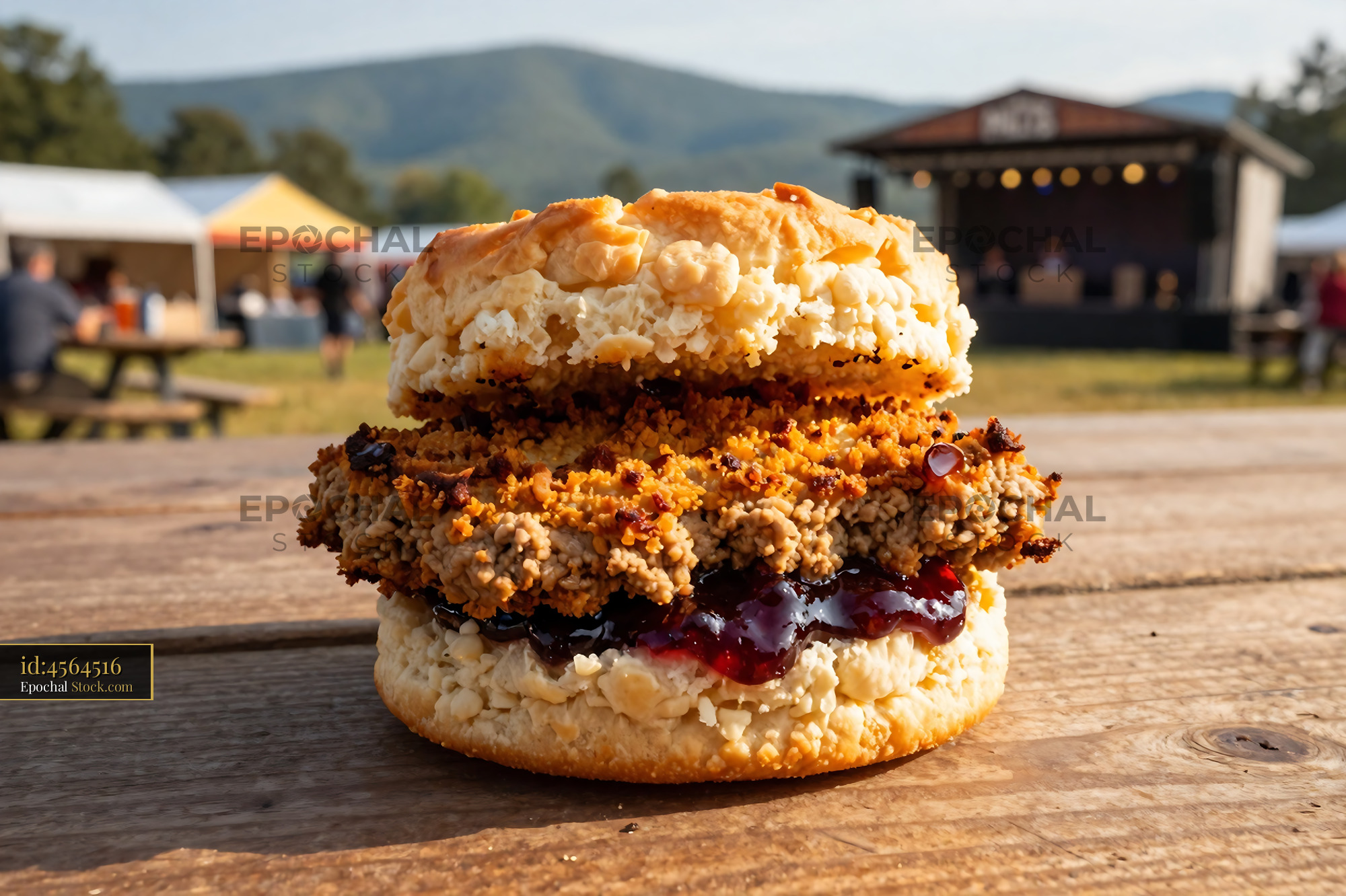 Crispy Livermush Sandwich at Outdoor Festival - stock photo