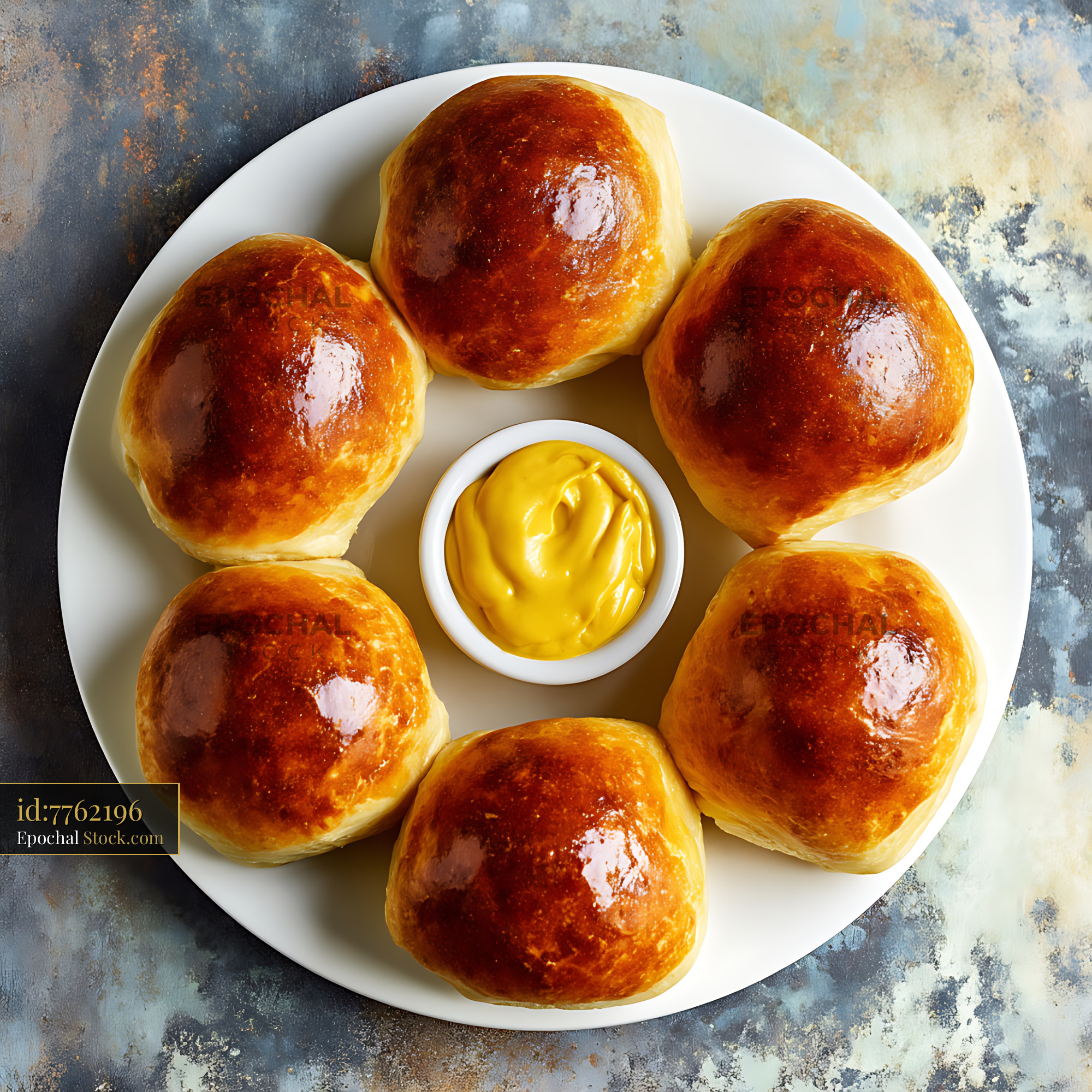 Golden Glazed Buns with Mustard Sauce - stock photo