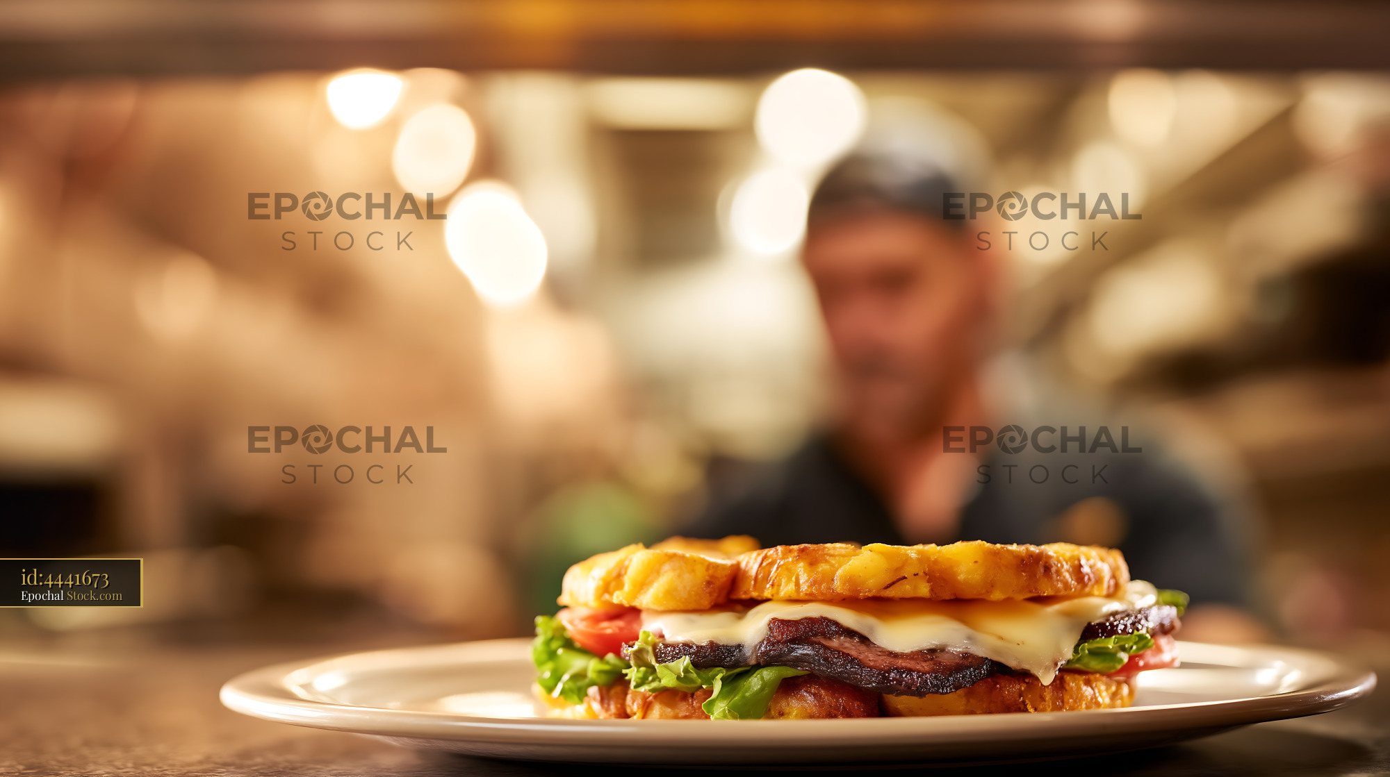 Gourmet Double Beef Burger with Croissant Bun - stock photo