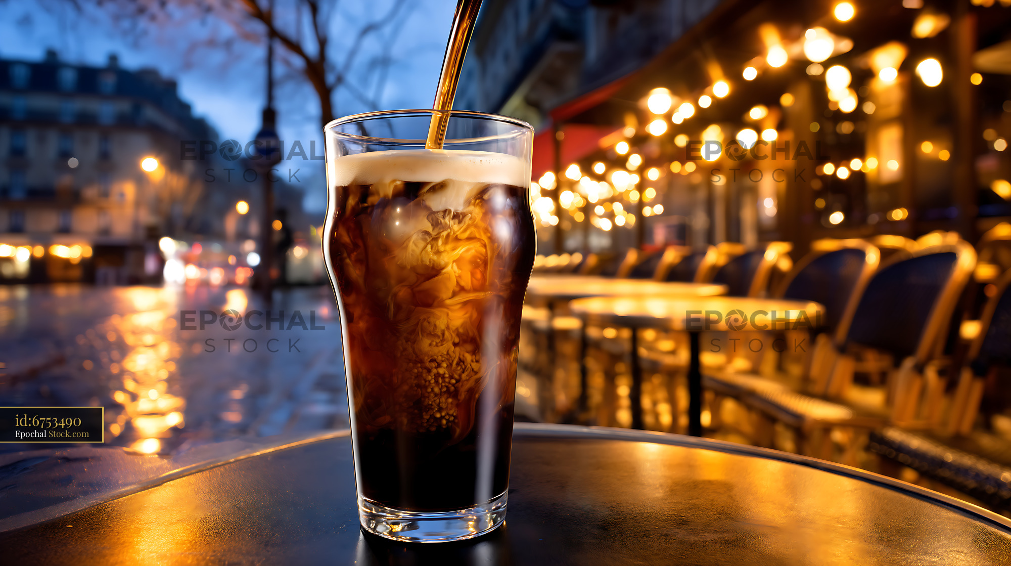 Nitro Caramel Coffee Evening Outdoor Cafe Drink - stock photo