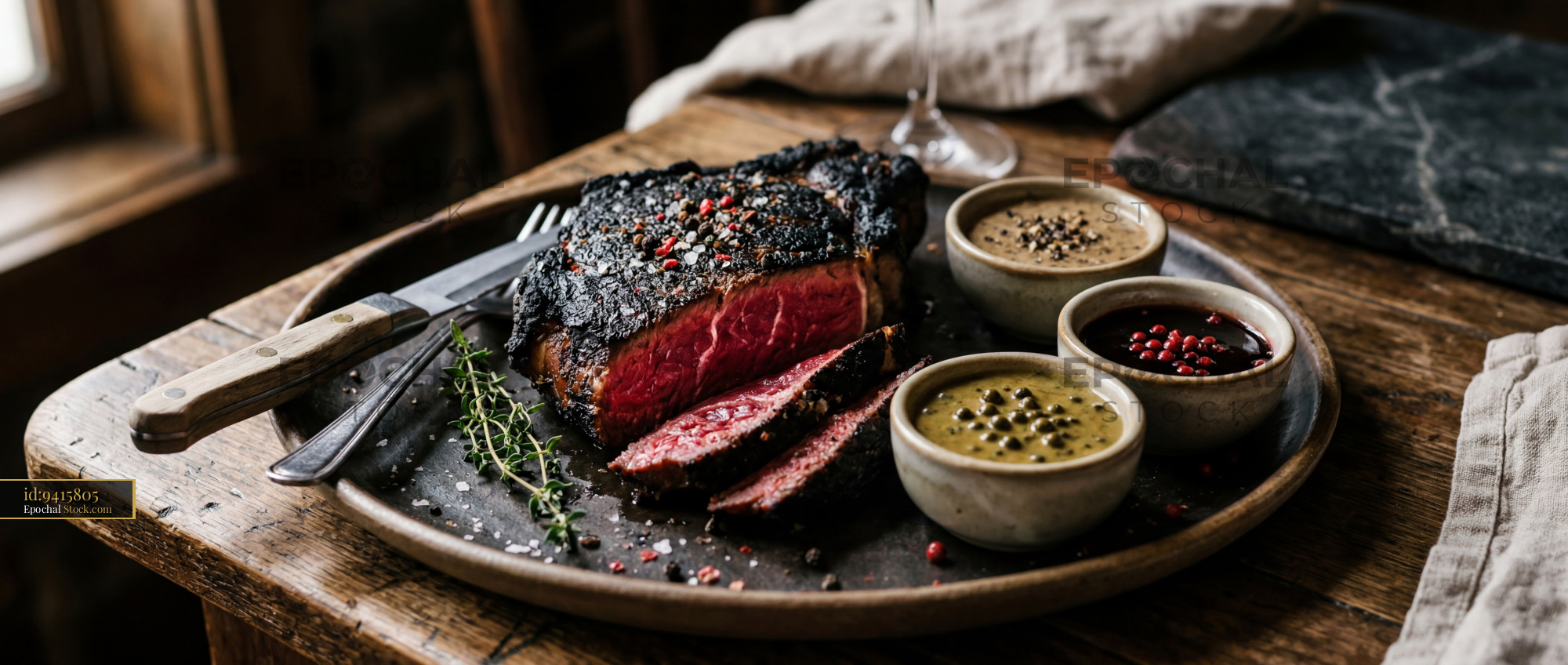 Premium Steak with Gourmet Sauce Selection - stock photo