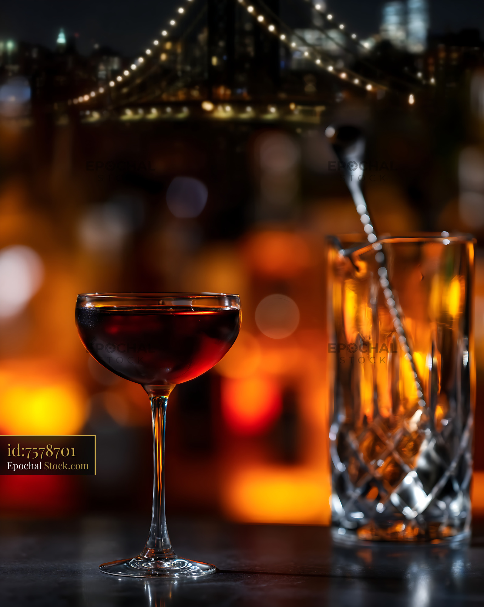 Bushwick Cocktail Against Illuminated Bridge - stock photo