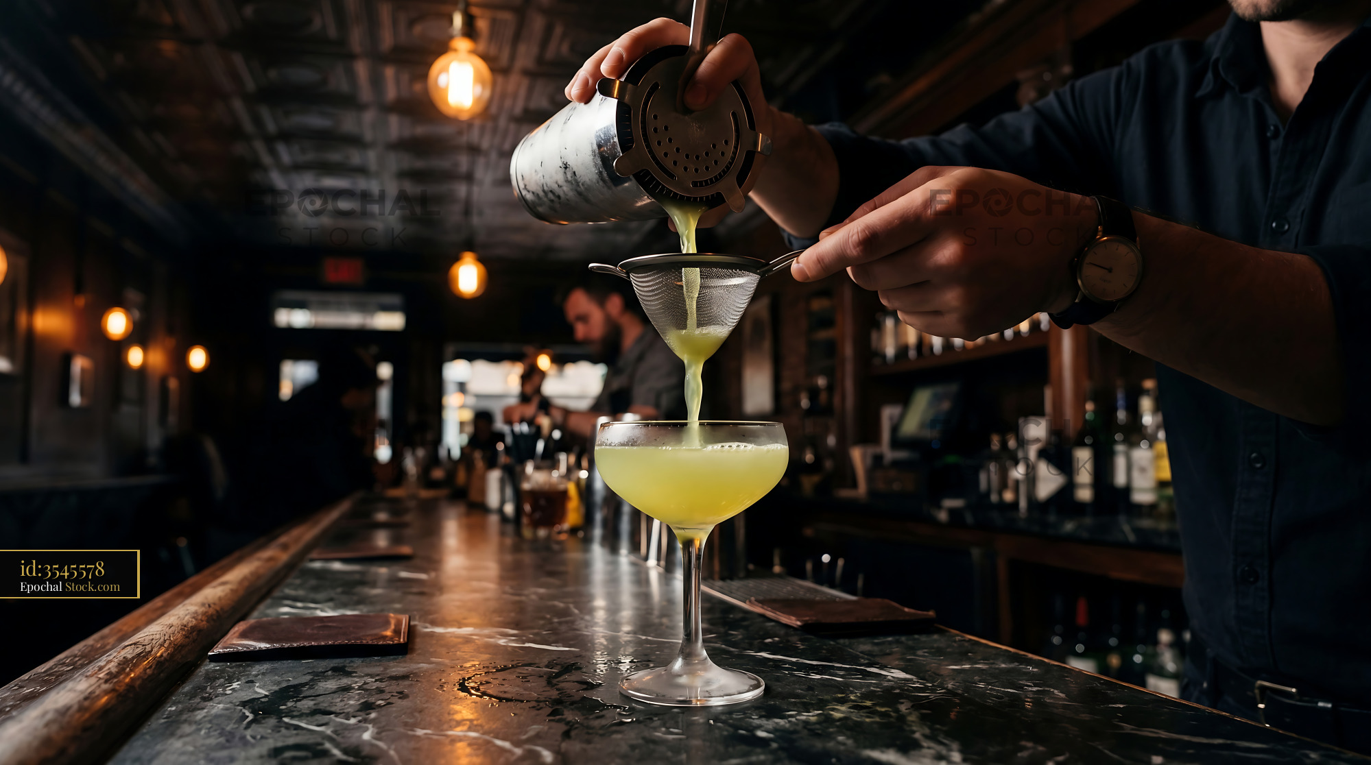 Final Ward Cocktail Being Poured at Bar - stock photo