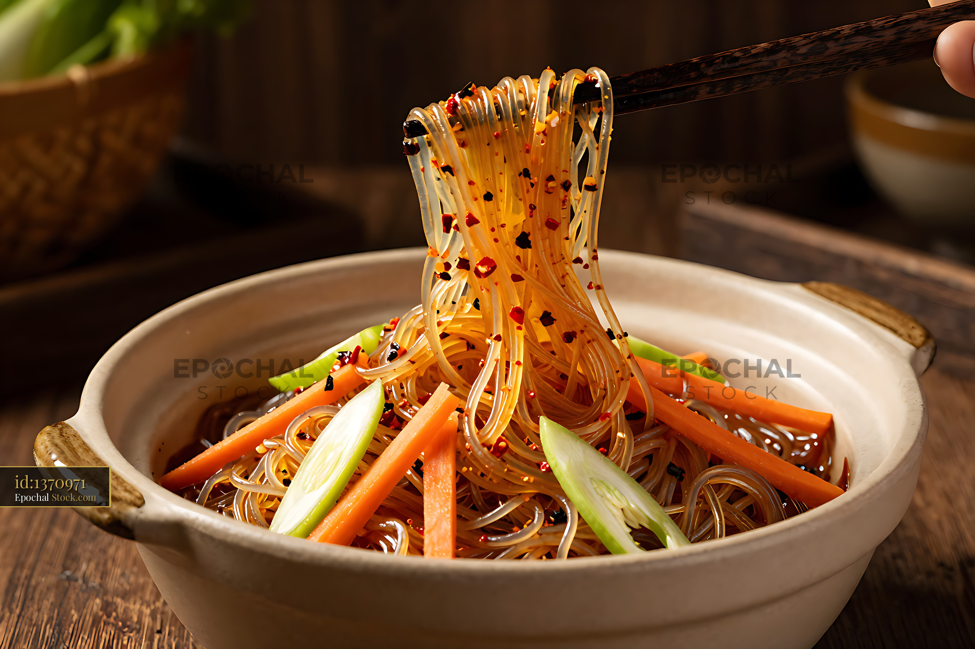 Sichuan Glass Noodle Salad with Chopsticks - stock photo
