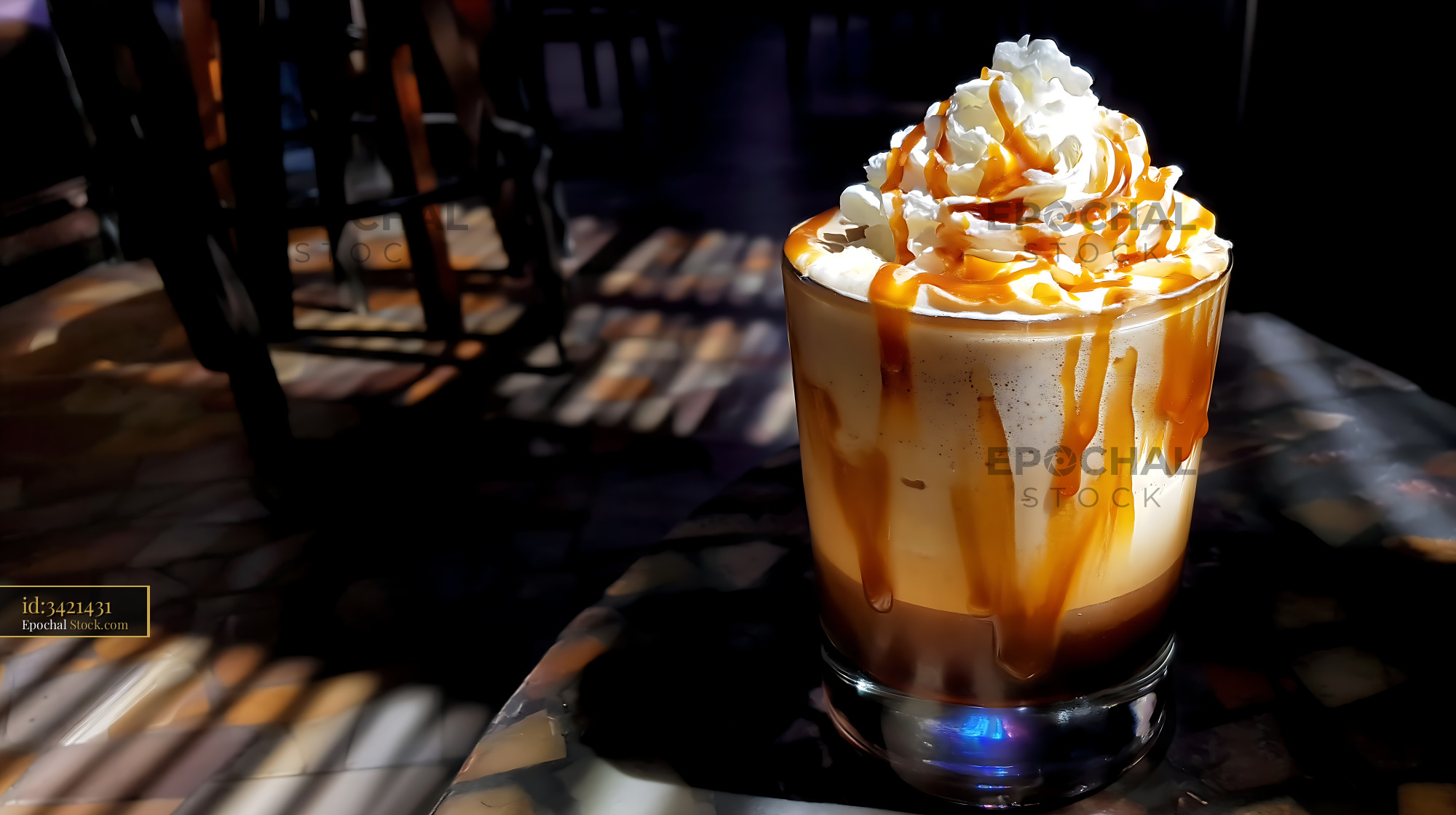 Nitro Caramel Coffee with Whipped Cream - stock photo
