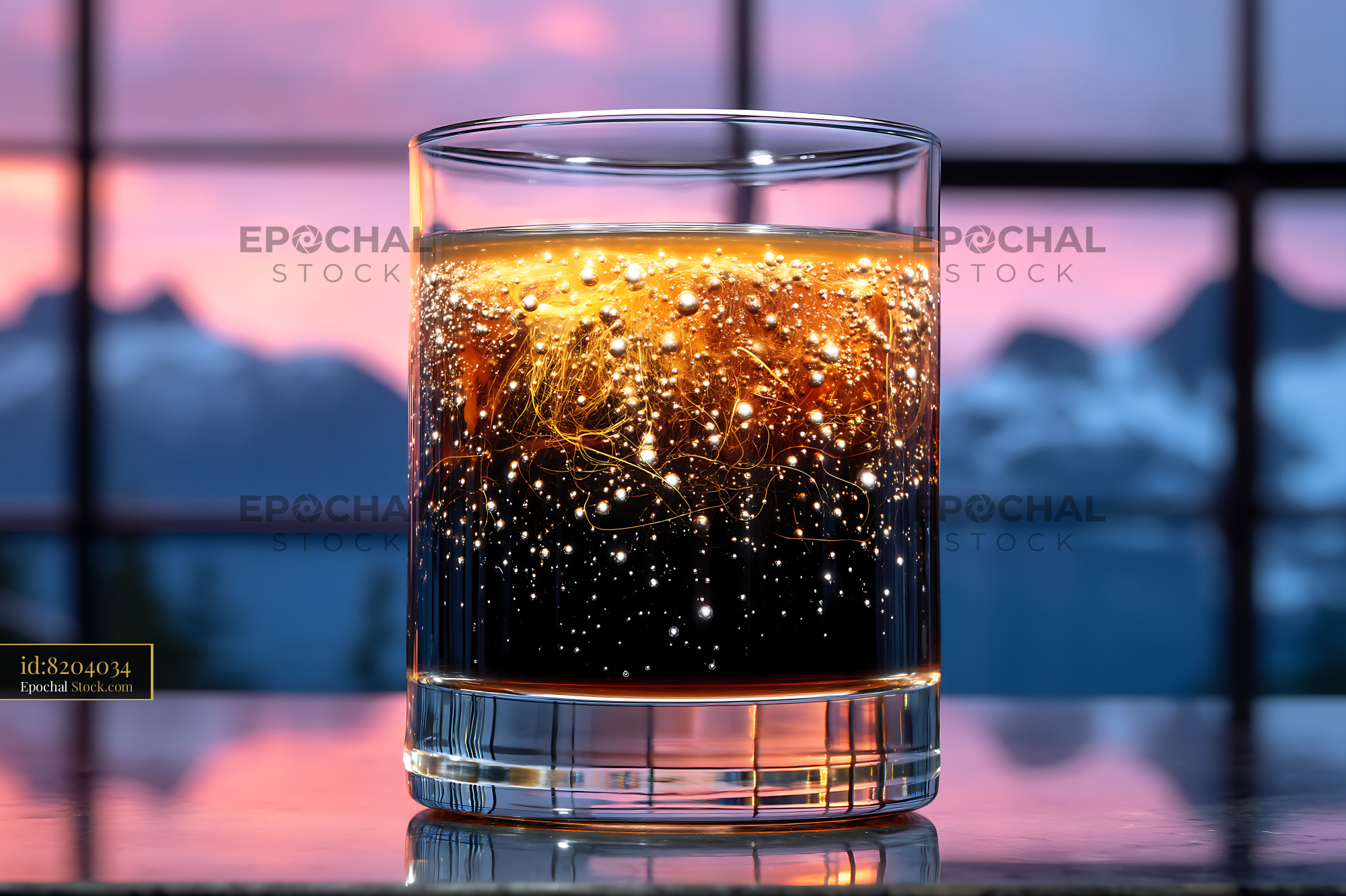 Carbonated Nitro Caramel Coffee at Sunset - stock photo