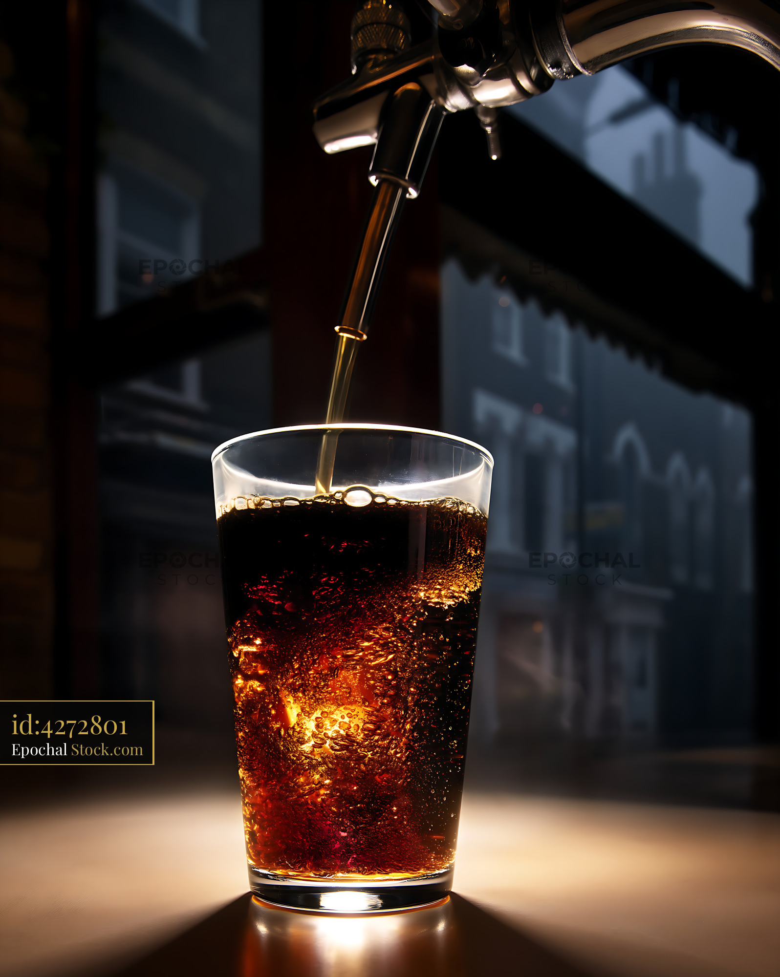 Carbonated Caramel Cola Pouring Into Glass - stock photo