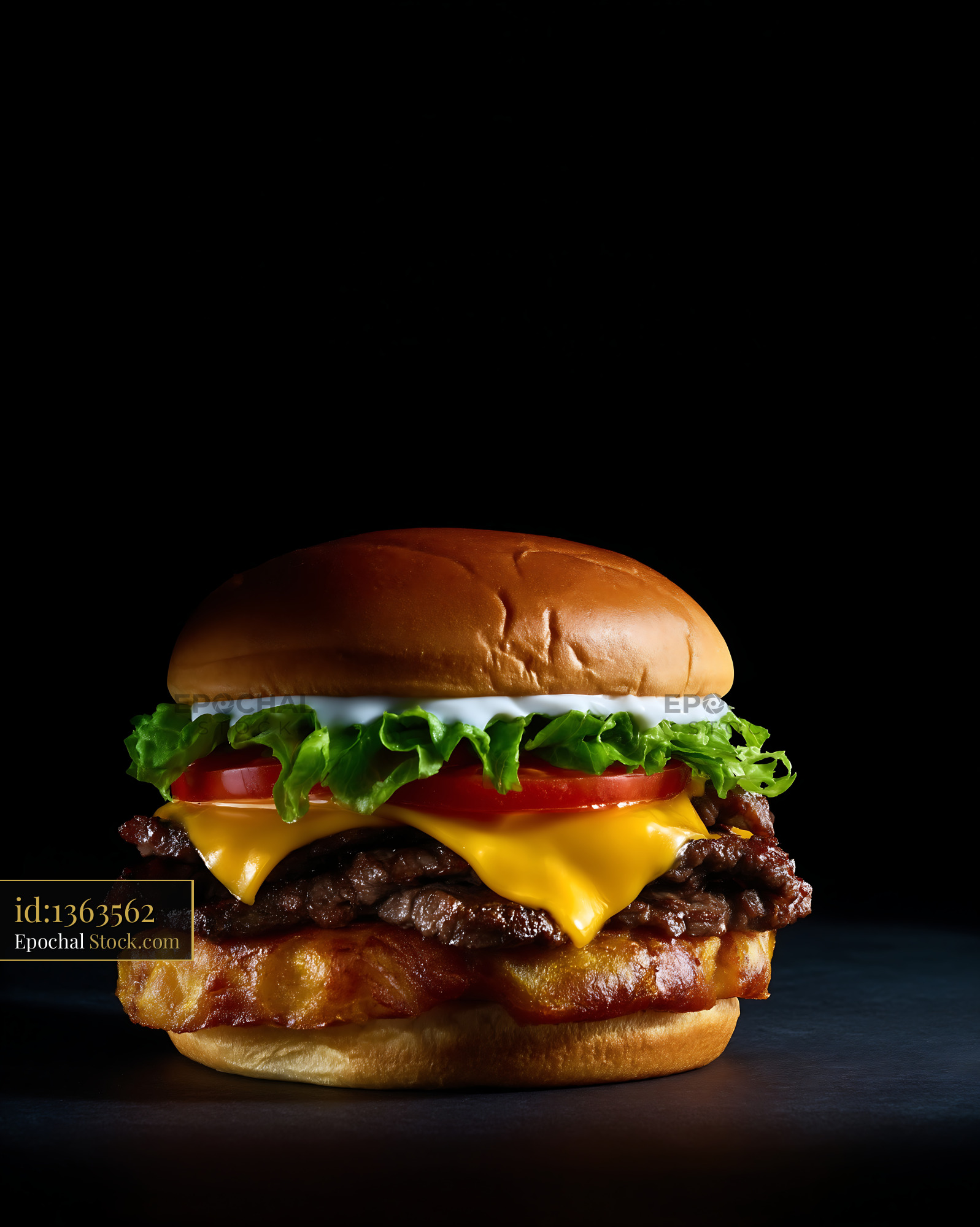 Gourmet Bacon Cheeseburger on Golden Brioche - stock photo