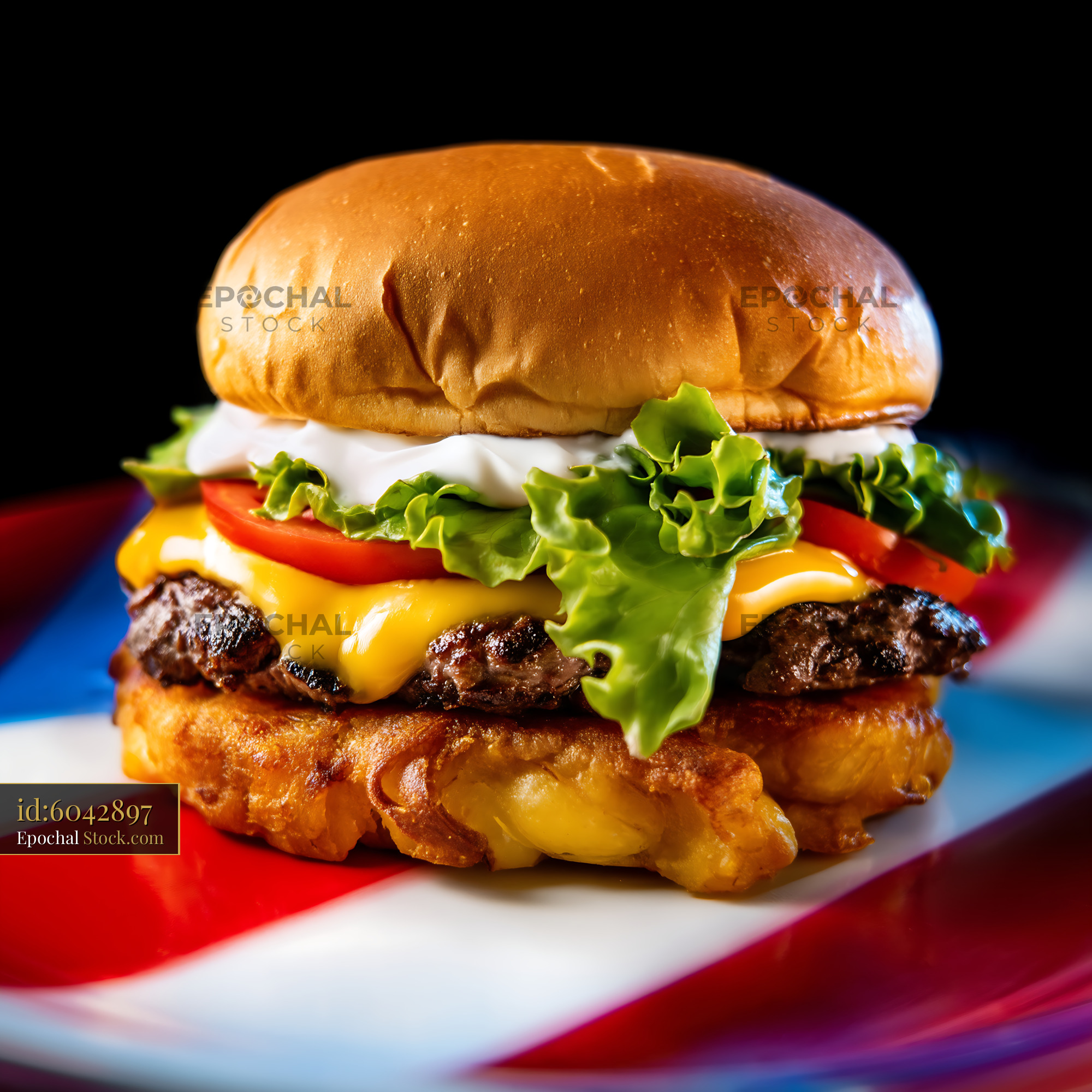 Gourmet Cheeseburger with Crispy Waffle Fries - stock photo