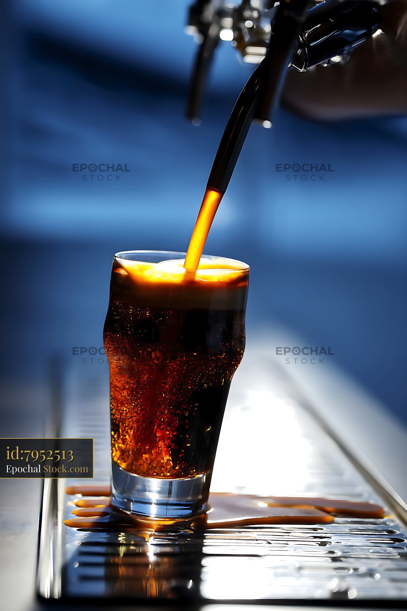 Refreshing Cola Pour Into Glass With Ice Cubes - stock photo