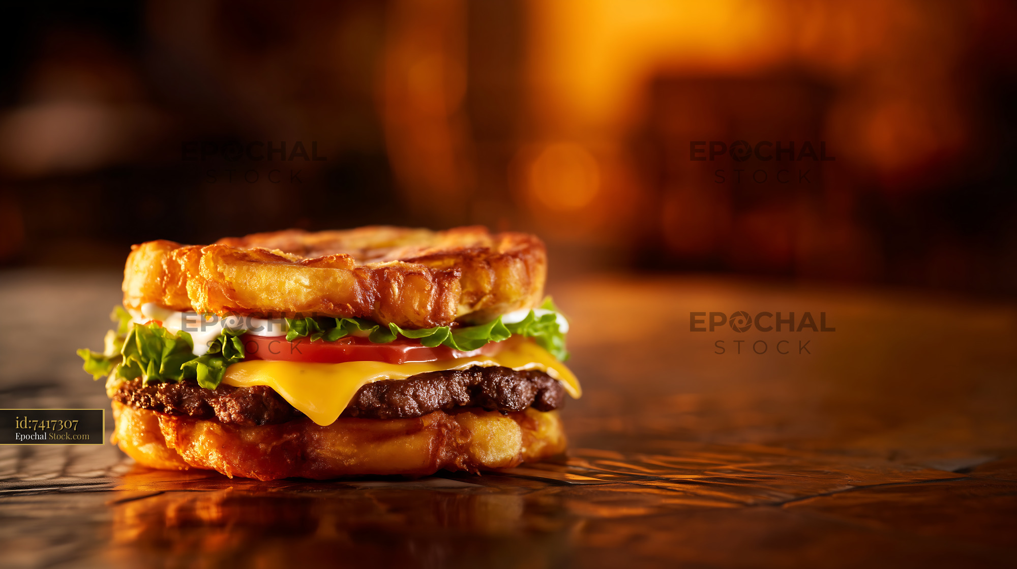 Gourmet Croissant Burger with Melted Cheese - stock photo