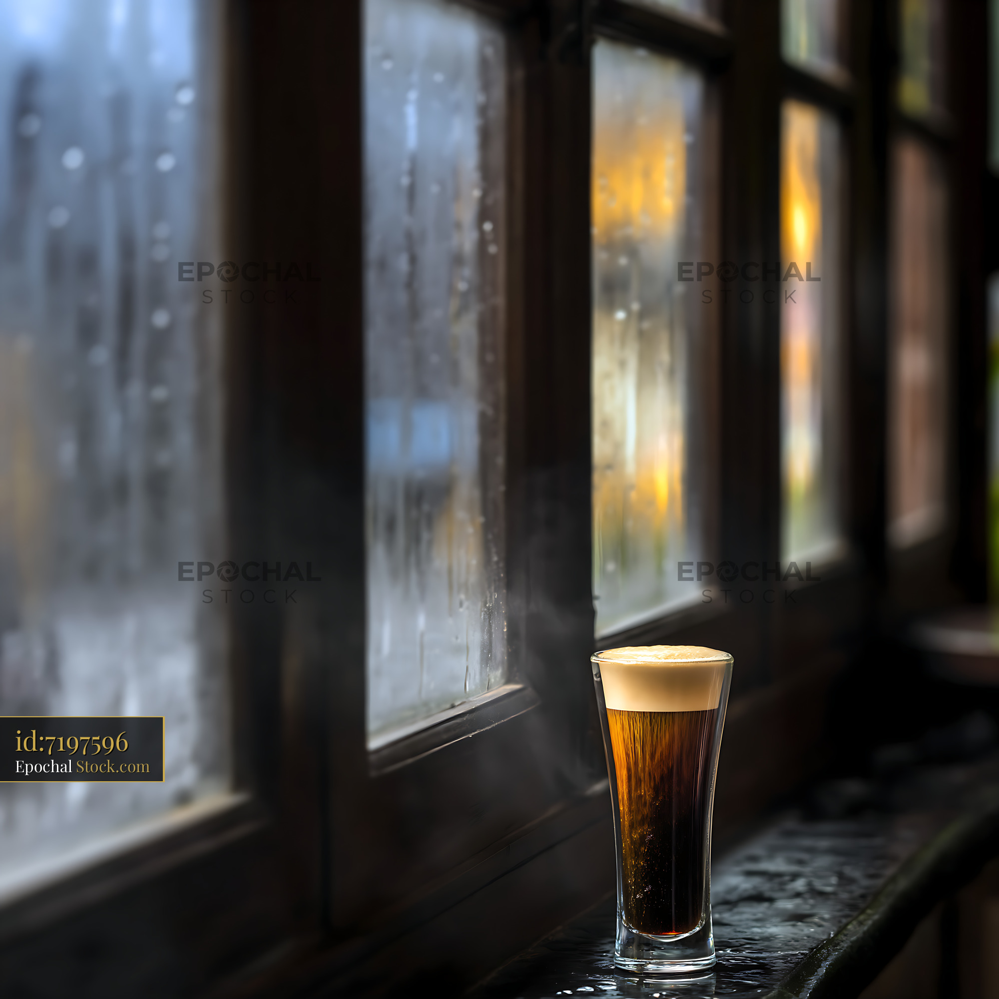 Nitro Caramel Coffee by Rainy Storefront - stock photo