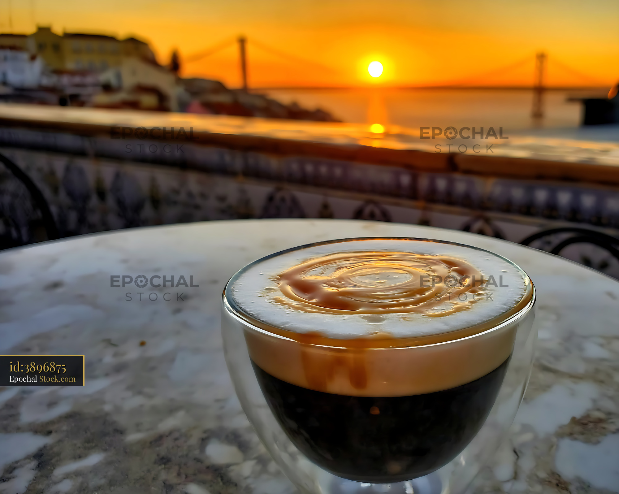 Nitro Caramel Coffee Latte Art Sunrise - stock photo