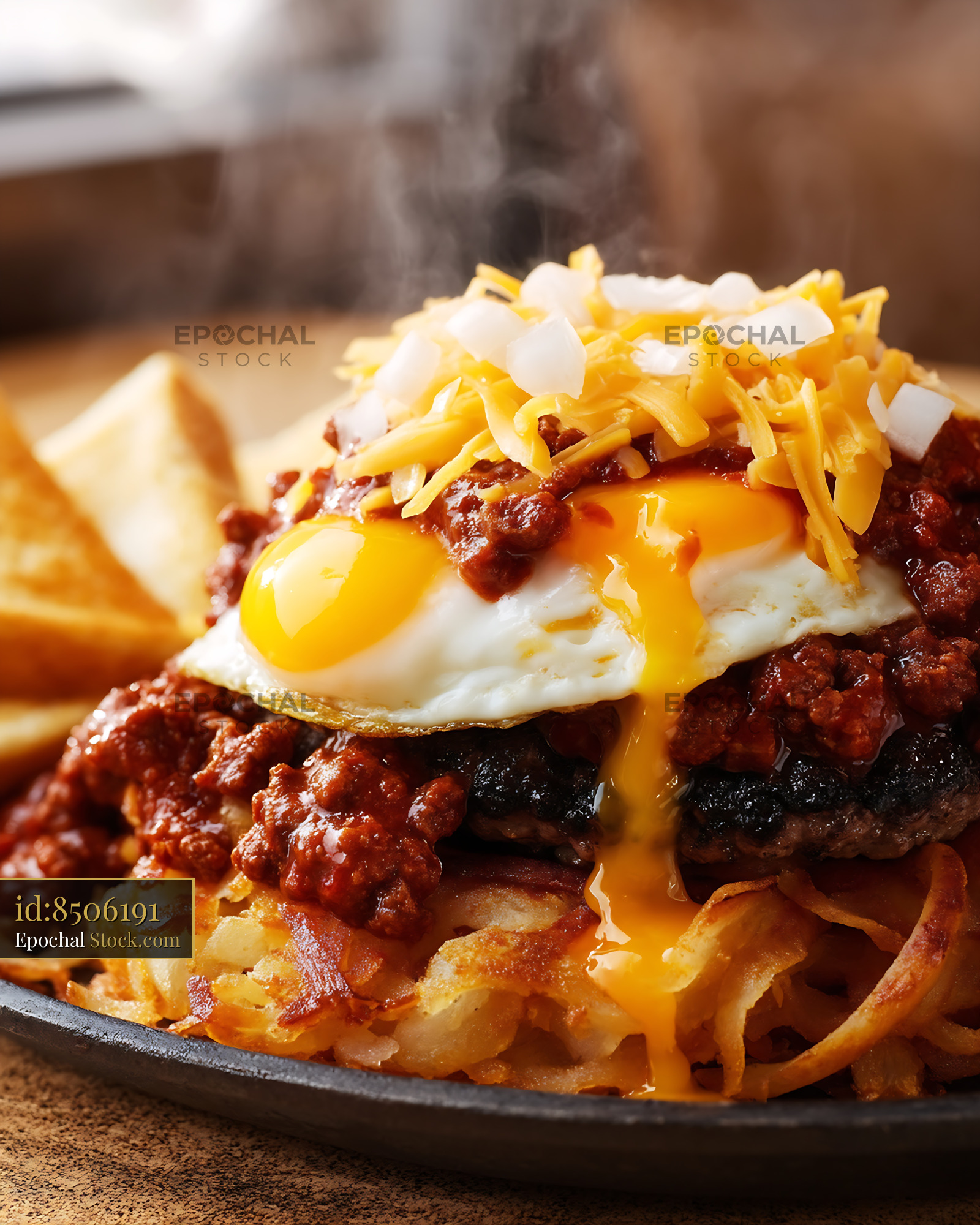 St. Louis Slinger With Fried Egg and Hash Browns - stock photo
