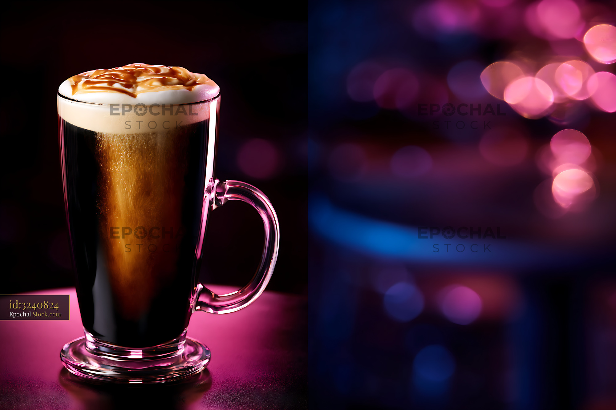 Nitro Caramel Coffee in Tall Glass Mug - stock photo