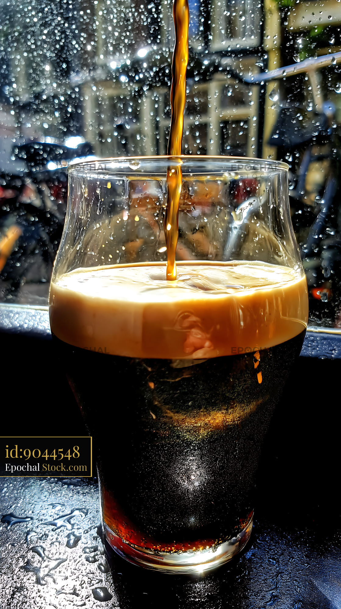 Nitro Caramel Coffee Pour Rain Window - stock photo