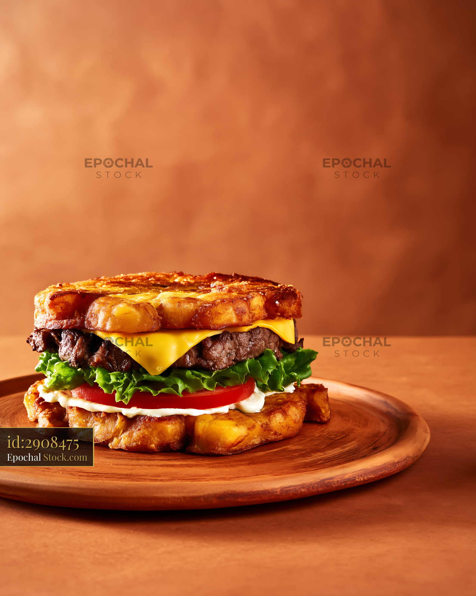 Gourmet Hash Brown Burger with Cheese & Bacon - stock photo