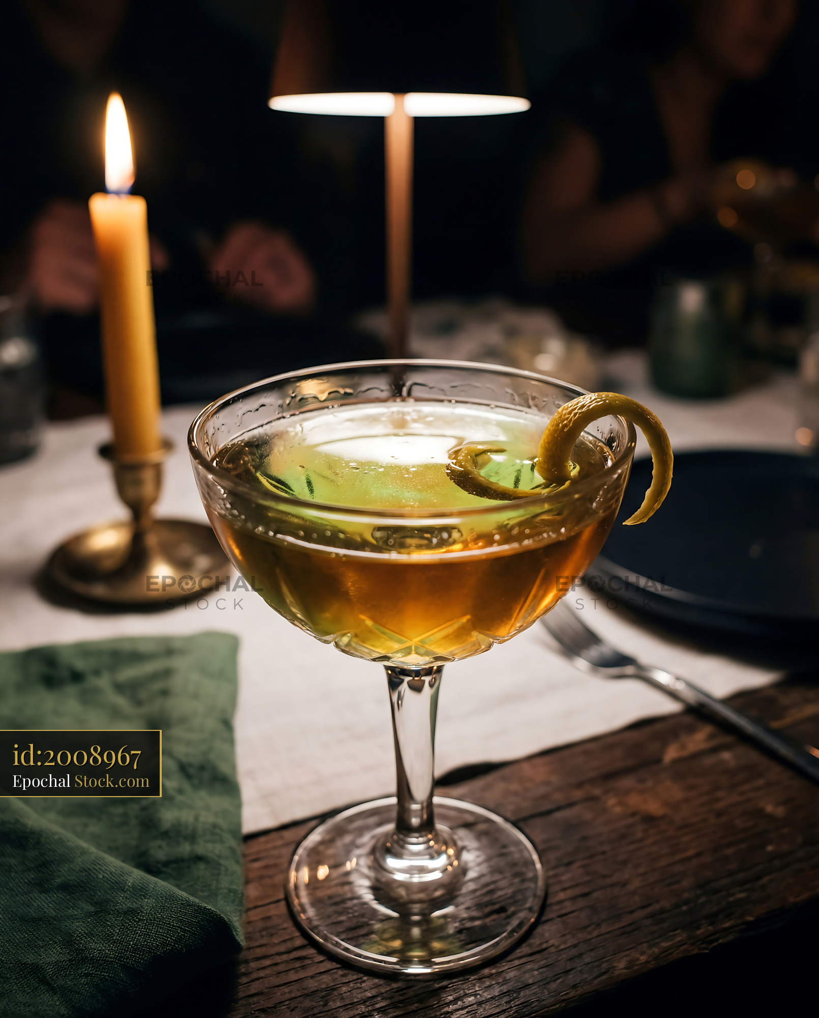 Tipperary Cocktail at Candlelit Formal Dinner - stock photo