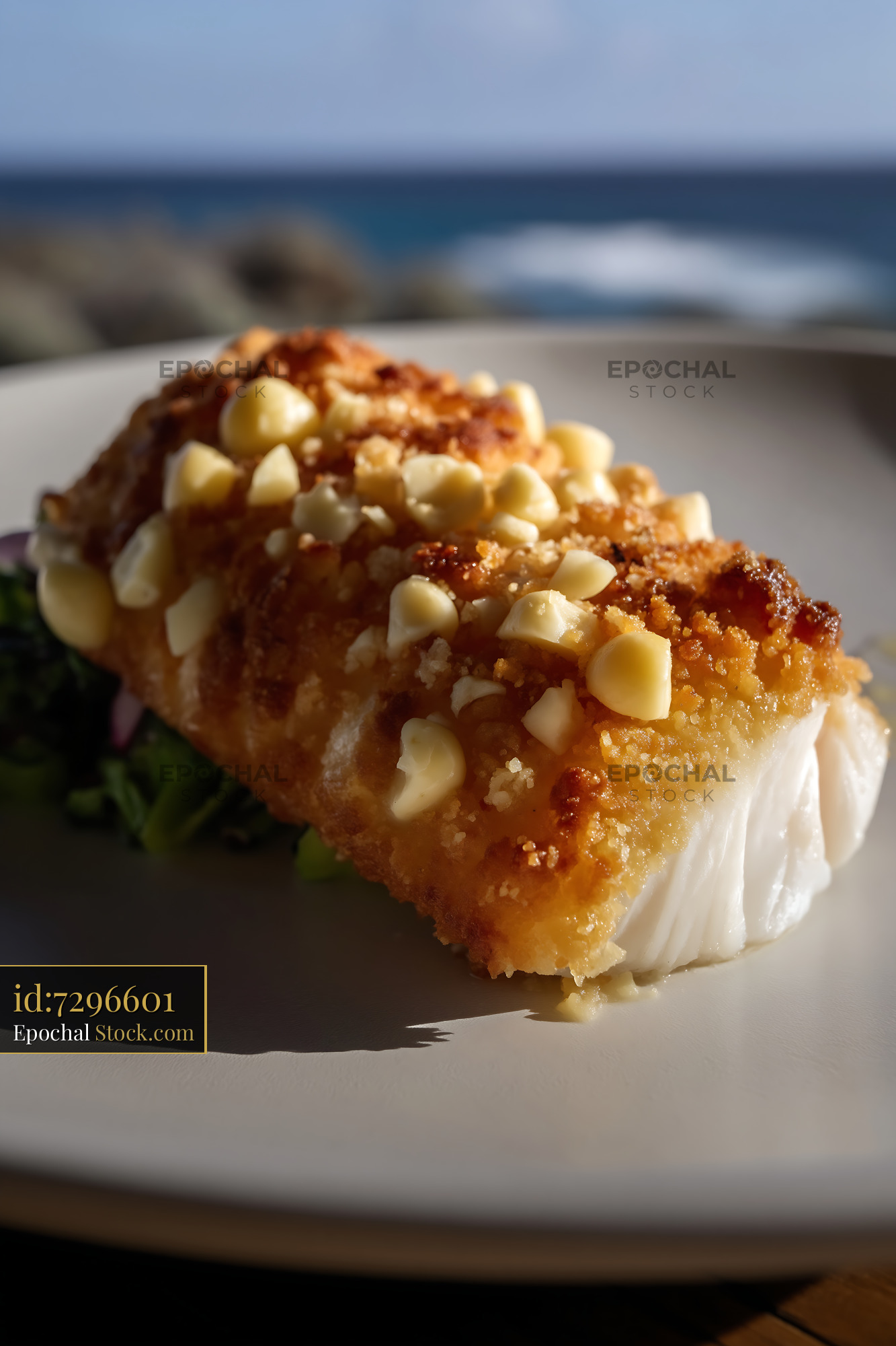 Almond-Crusted Fish Filet Fine Dining Plate - stock photo