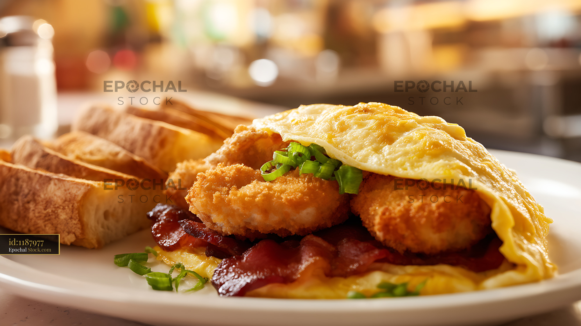 Crispy Fried Chicken Sandwich with Bacon & Scallions - stock photo