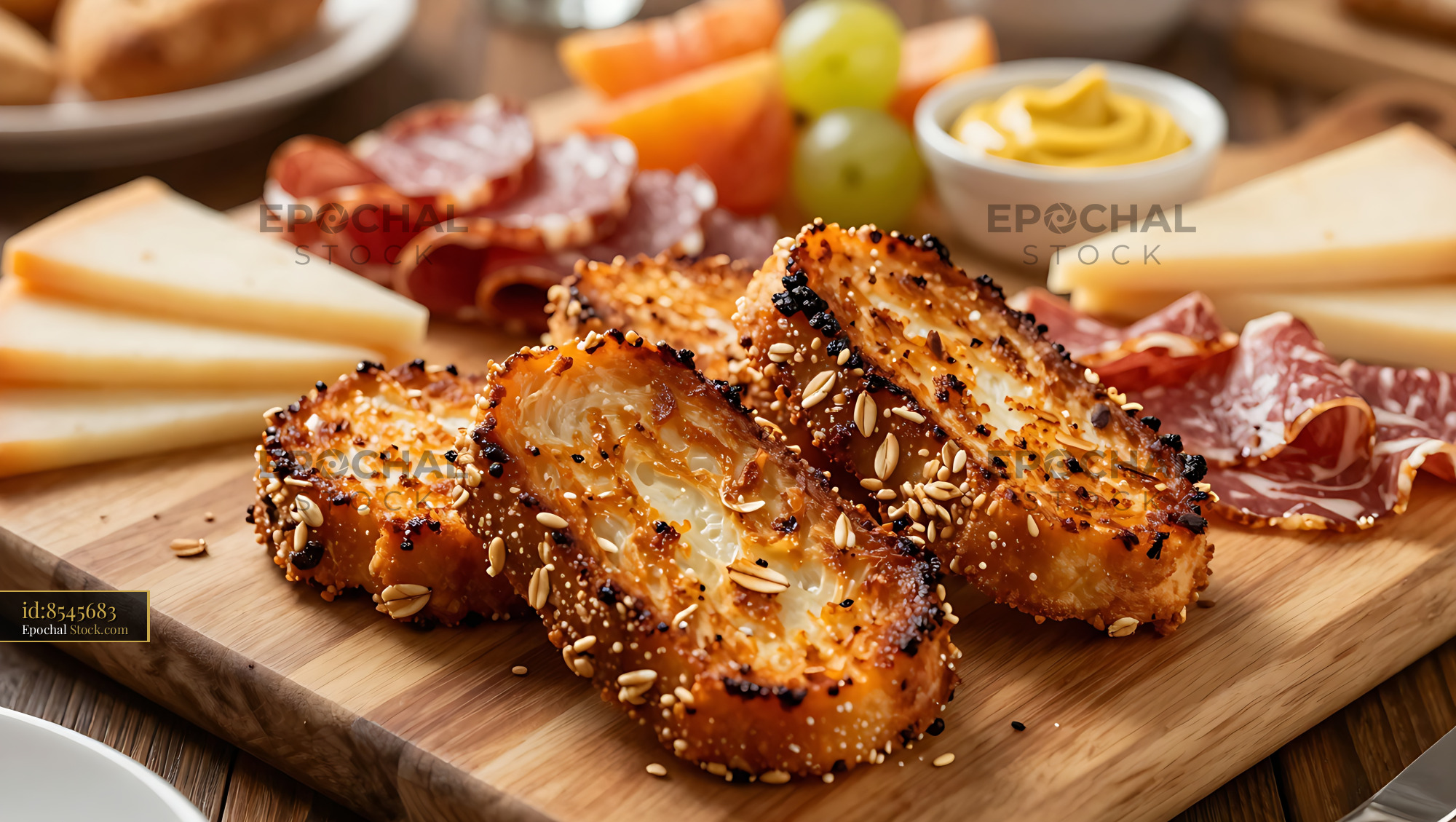 Golden Goetta on Charcuterie Board Spread - stock photo