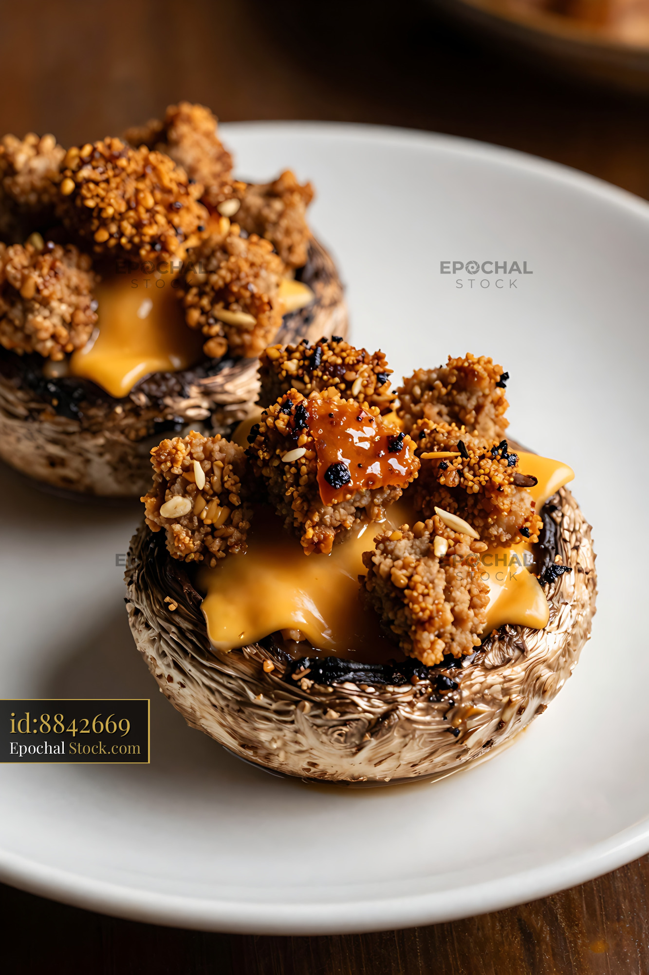 Roasted Stuffed Mushroom with Crispy Crumb Top - stock photo