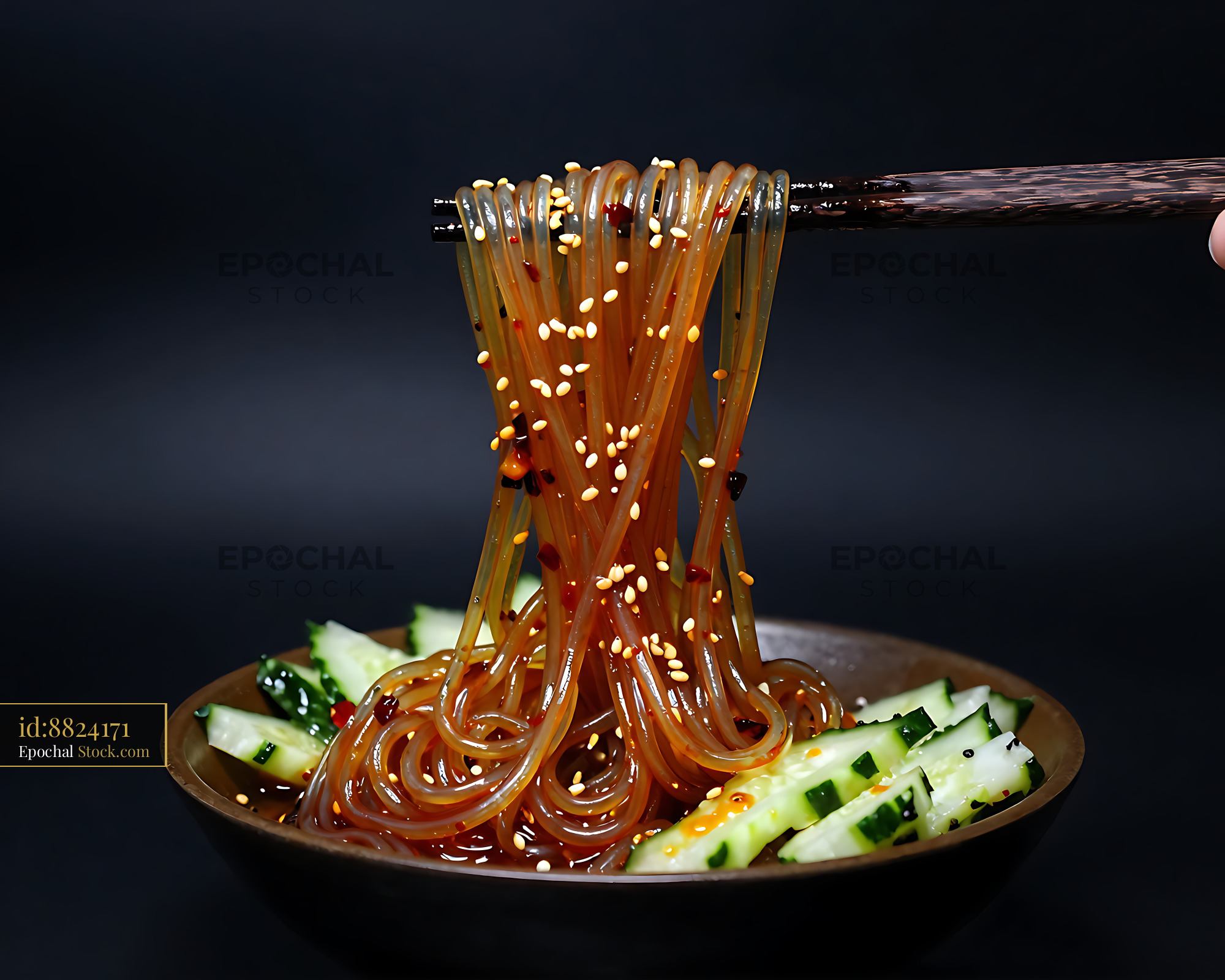 Sichuan Glass Noodle Salad with Sesame and Cucumber - stock photo
