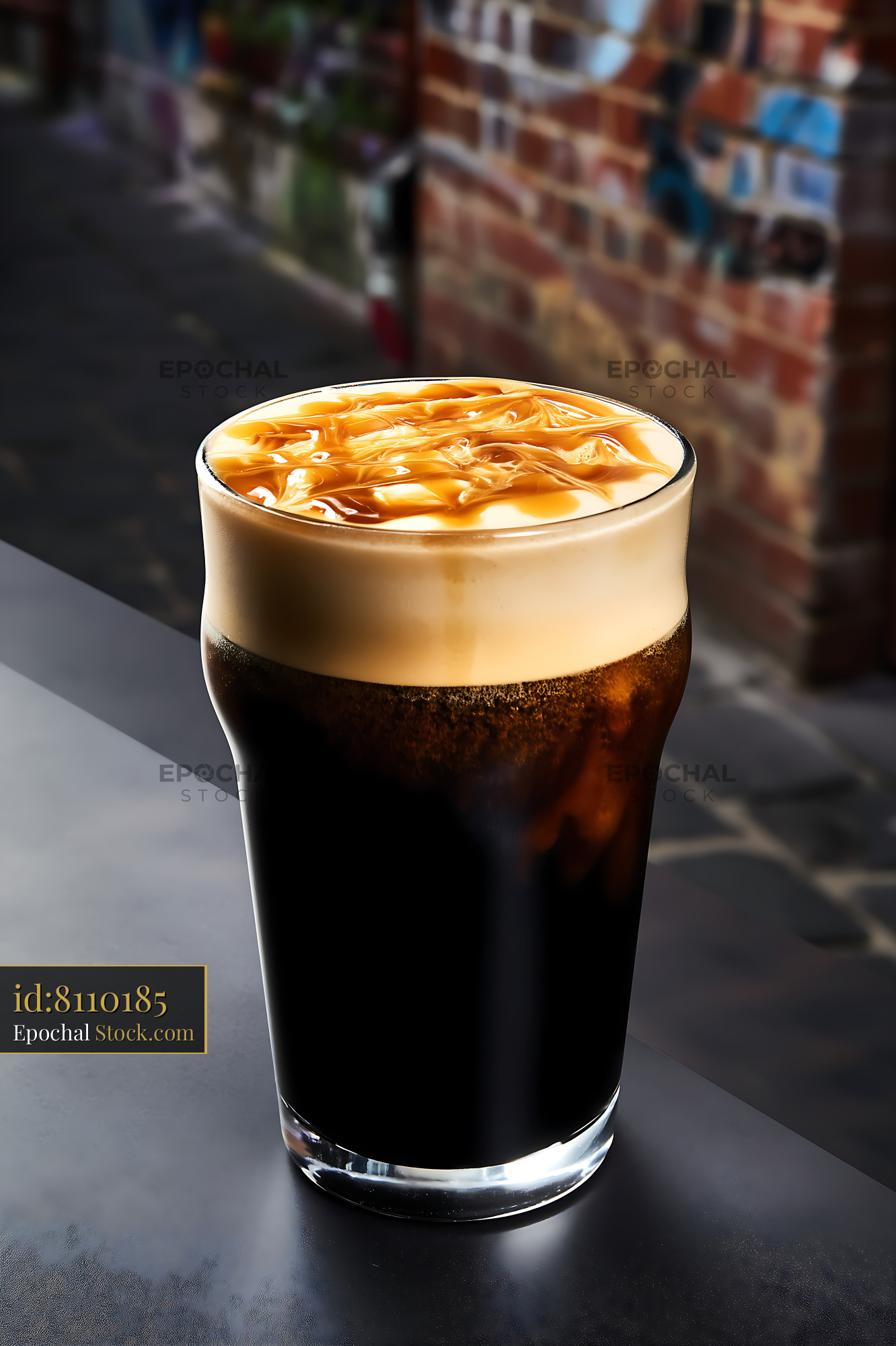 Nitro Caramel Coffee Iced Drink Outdoors - stock photo