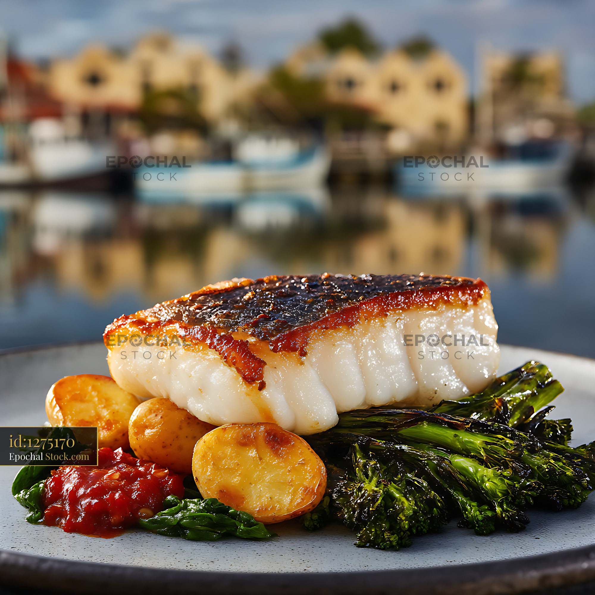 Pan-Seared Murray Cod Fillet with Roasted Vegetables - stock photo