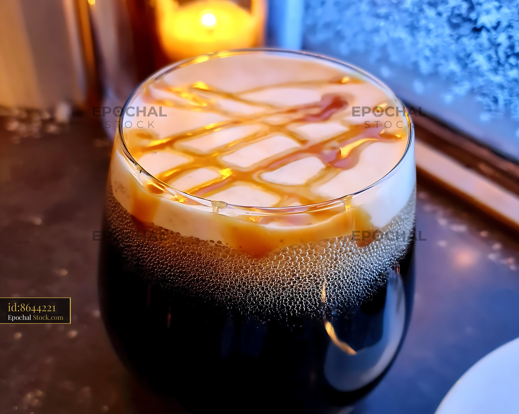 Nitro Caramel Coffee with Cream & Drizzle - stock photo