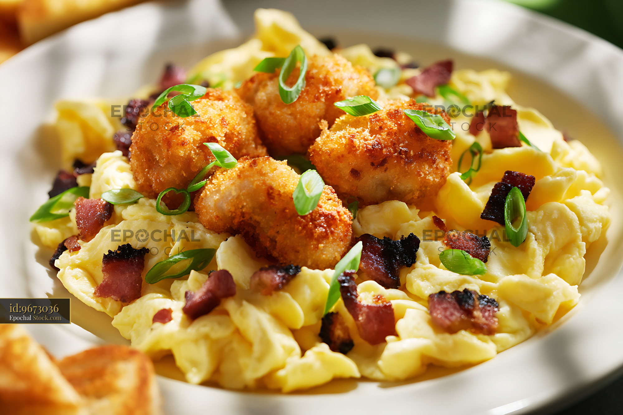 Crispy Garlic Shrimp with Bacon Pasta Dish - stock photo