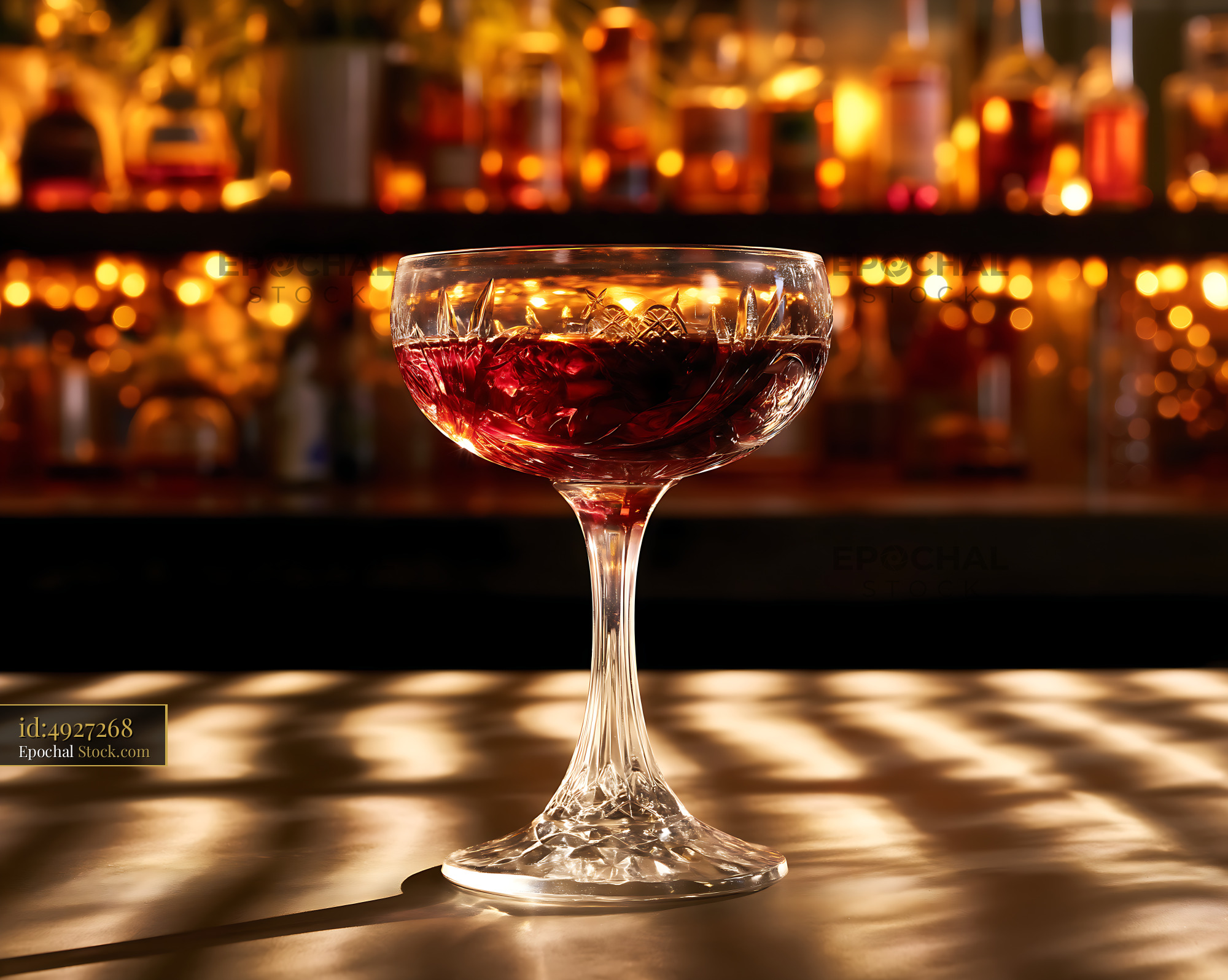 Bushwick Cocktail in Coupe Glass Bar Setting - stock photo