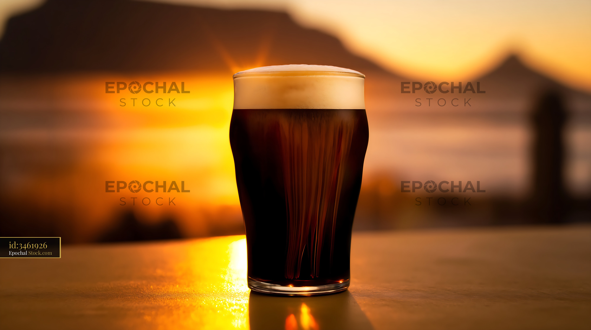 Nitro Caramel Coffee Glass at Golden Sunset - stock photo