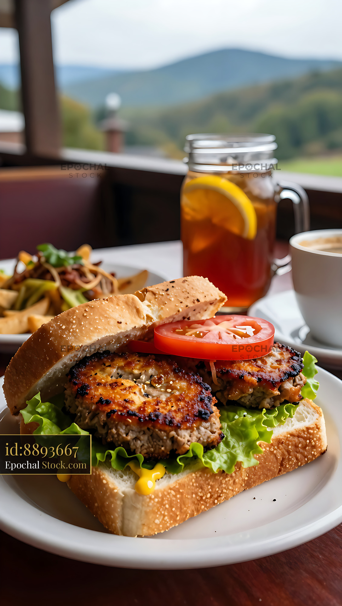 Gourmet Livermush Sandwich with Scenic Mountain View - stock photo