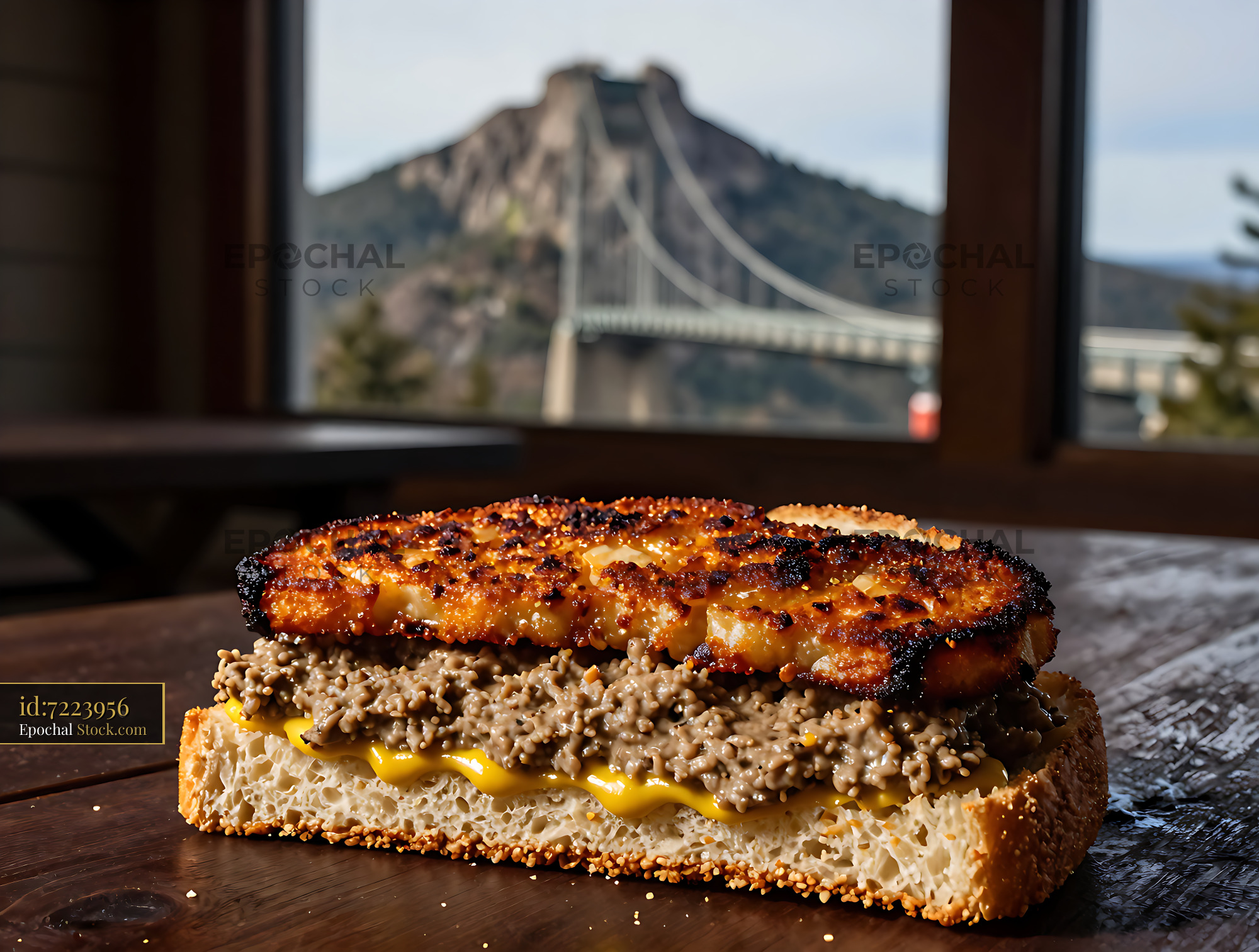 Livermush Sandwich Seared Crust Mountain View - stock photo
