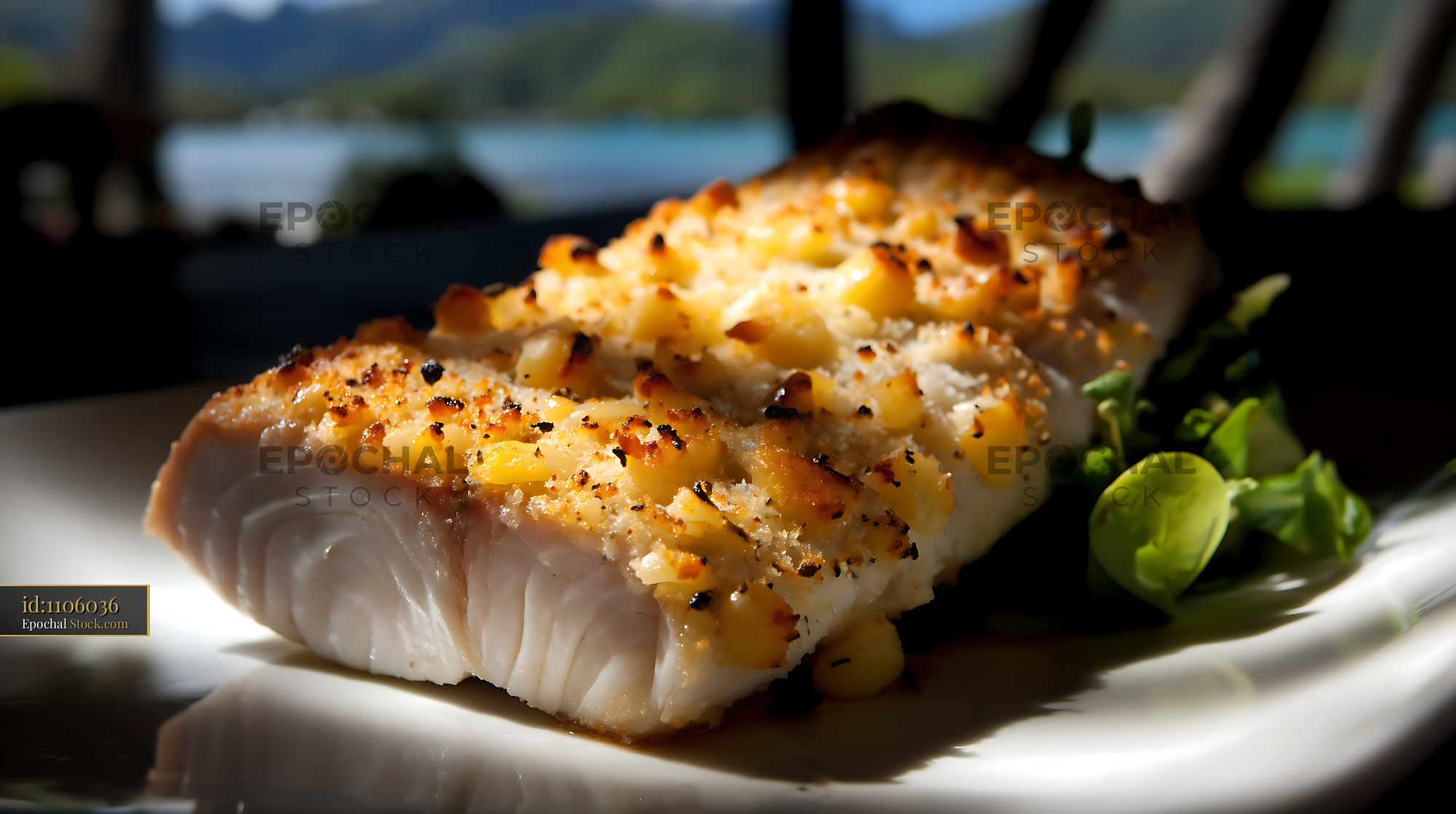 Herb-Crusted Fish Fillet Elegant Plated - stock photo