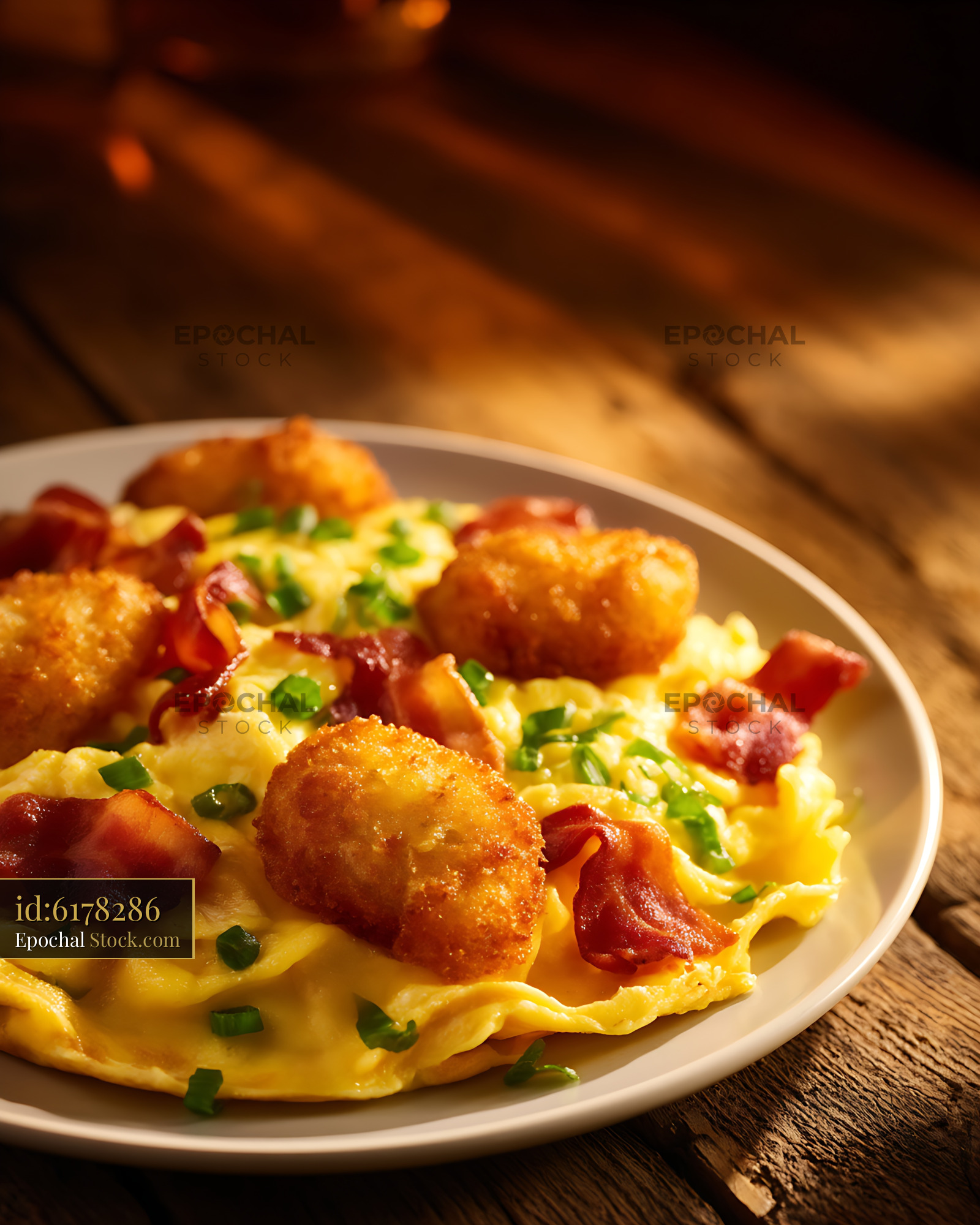 Fried Shrimp and Scrambled Eggs Breakfast - stock photo