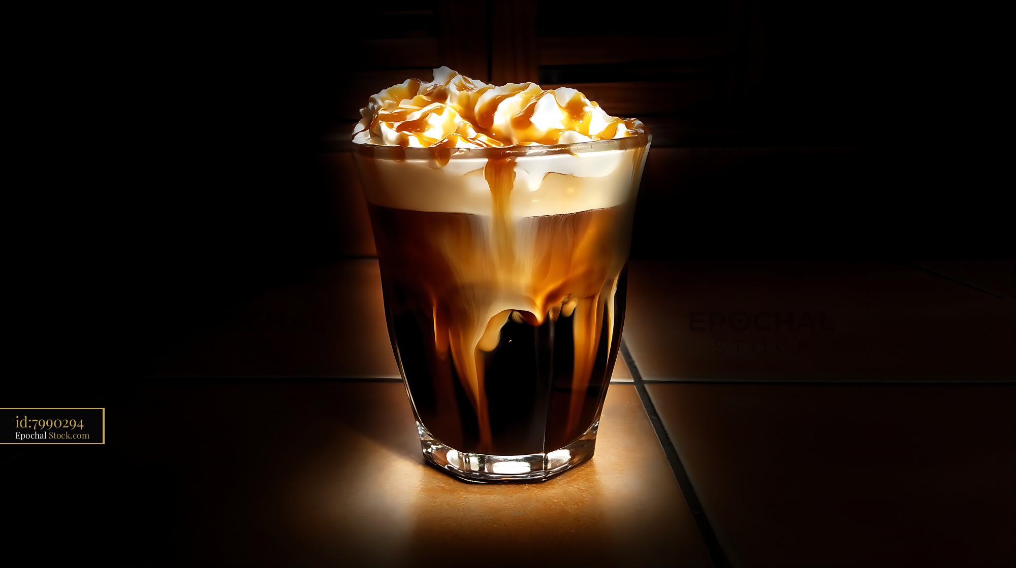 Nitro Caramel Coffee with Whipped Cream - stock photo