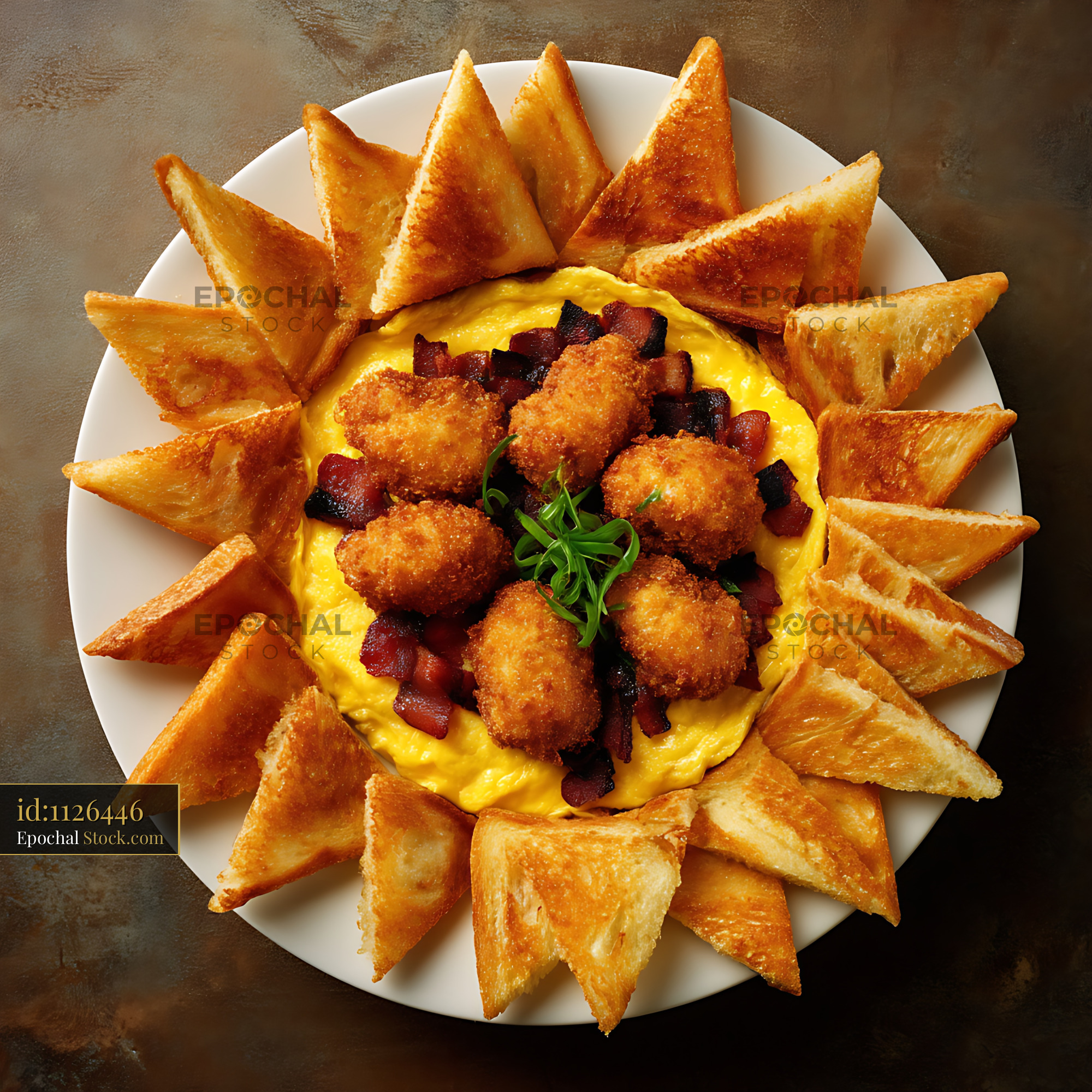 Gourmet Shrimp Breakfast with Crispy Potato Wedges - stock photo