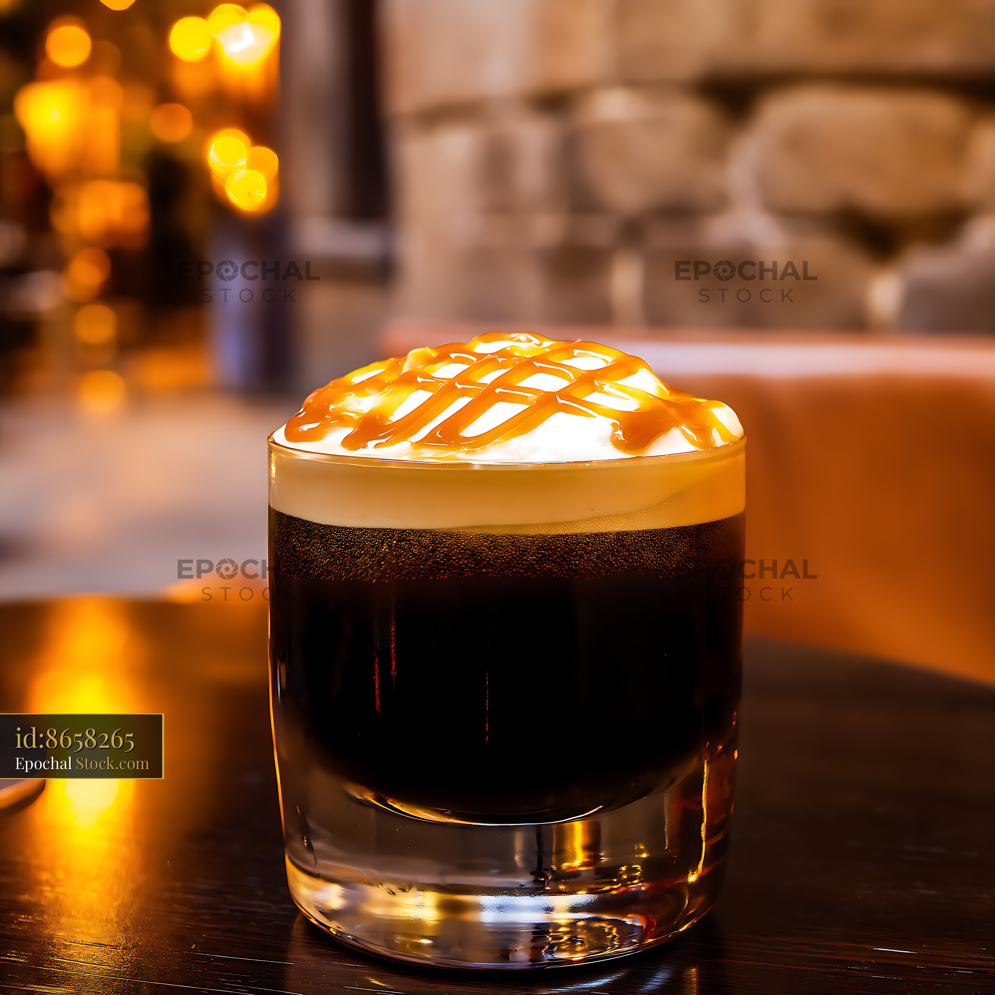 Affogato Coffee with Caramel Drizzle in Cafe - stock photo