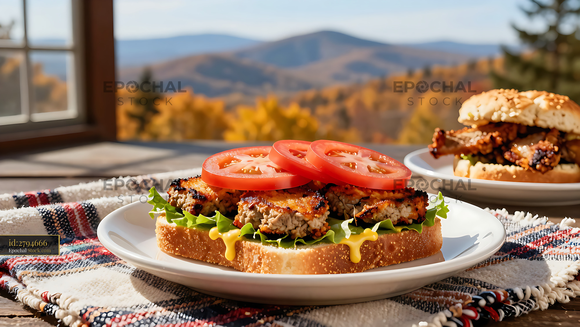 Livermush Sandwich with Autumn Mountain View - stock photo