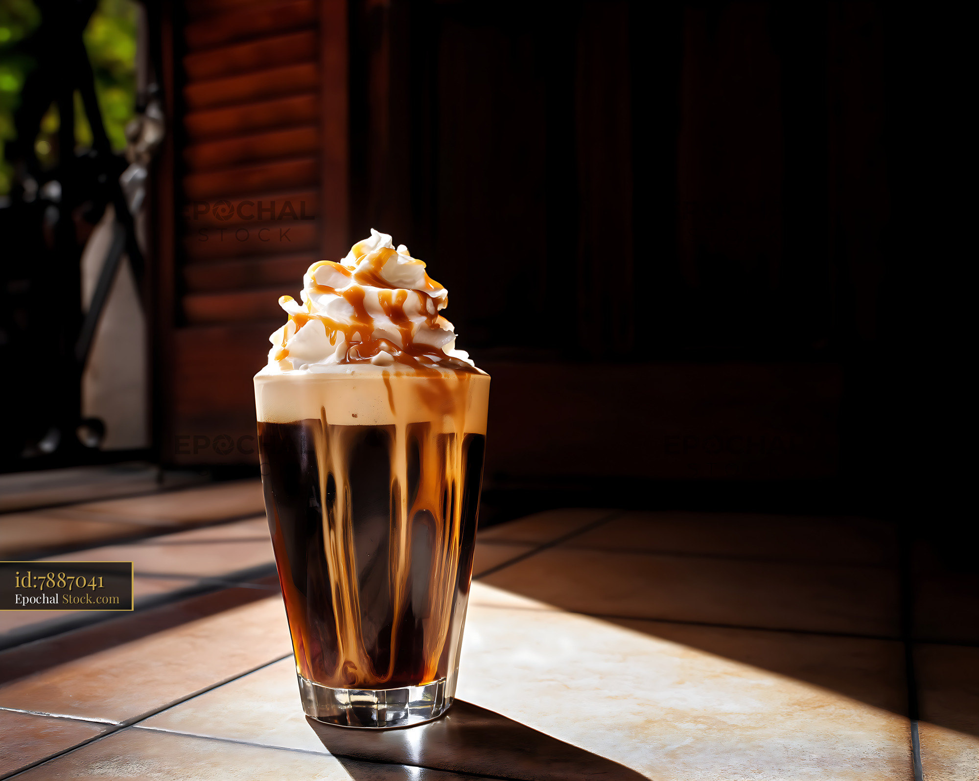 Iced Nitro Caramel Coffee with Whipped Cream - stock photo