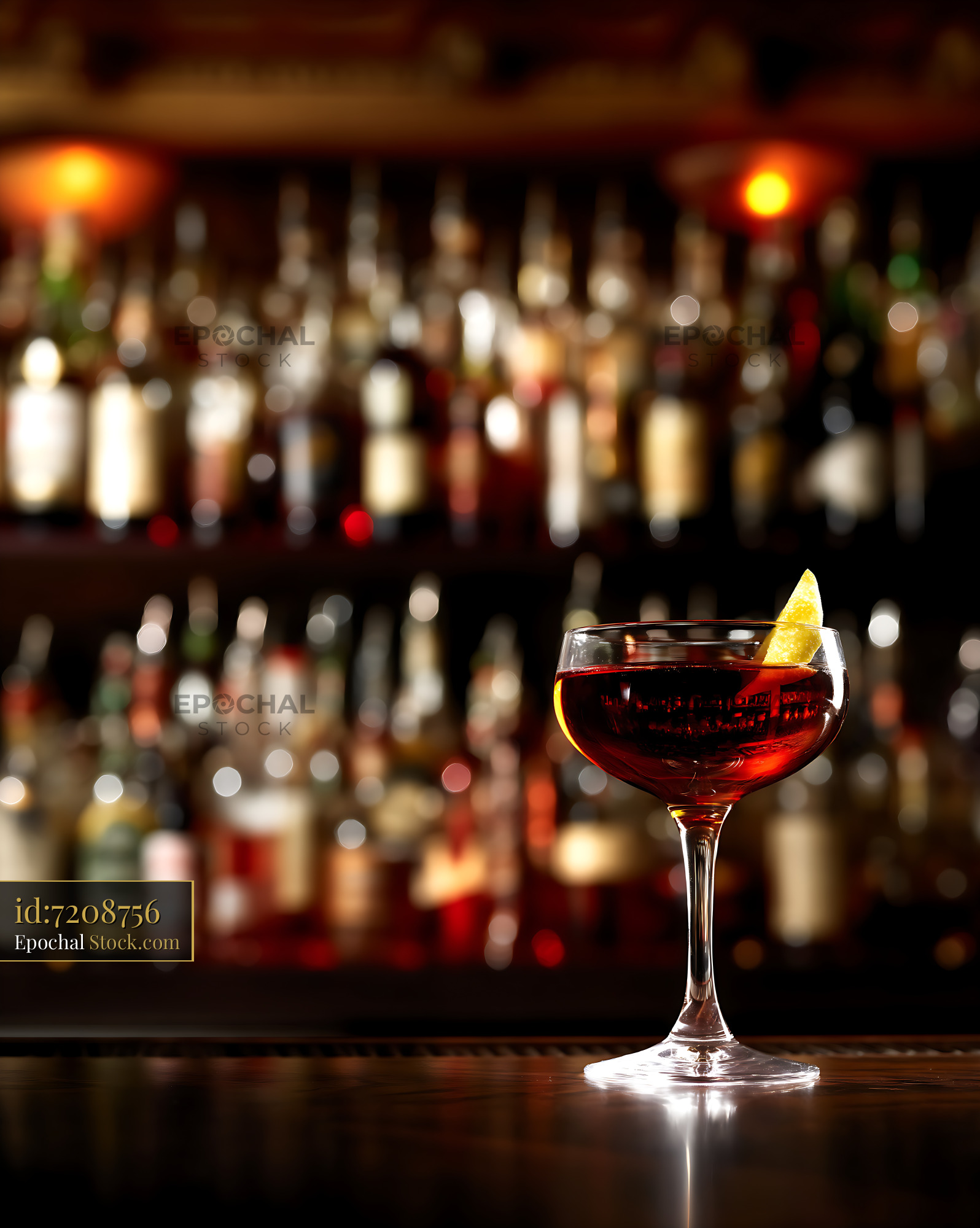 Bushwick Cocktail with Lime Wheel at Bar Counter - stock photo