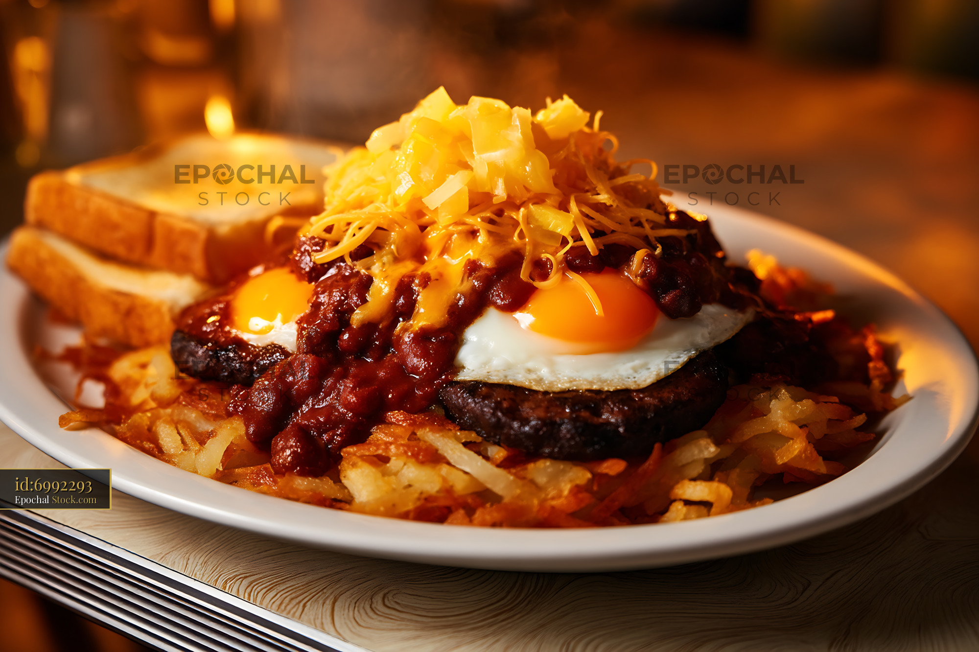 St. Louis Slinger with Fried Egg and Onion Strings - stock photo