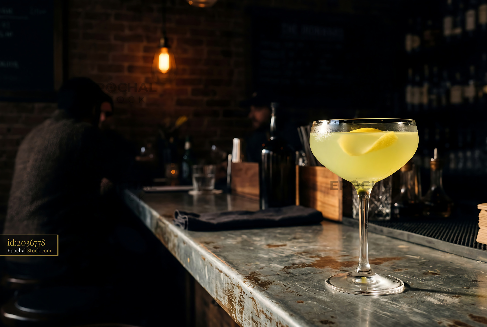 Final Ward Cocktail Served at Dimly Lit Bar - stock photo