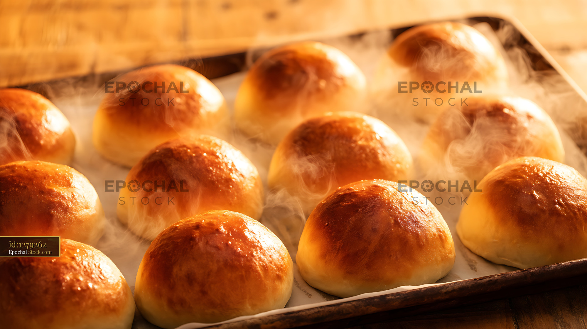 Freshly Baked Golden Dinner Rolls on Sheet - stock photo