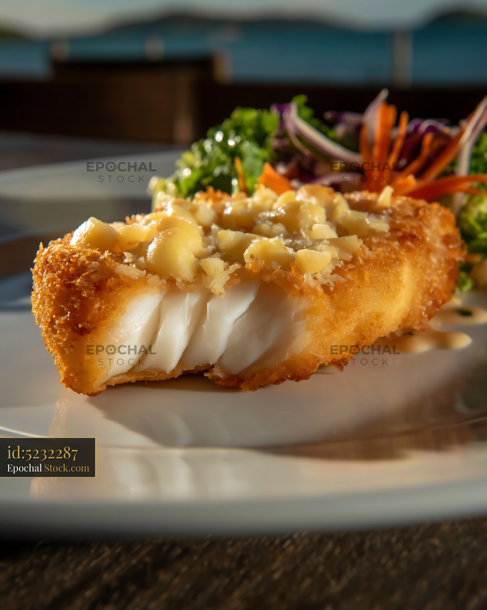 Crispy Battered Fish with Fresh Pineapple - stock photo